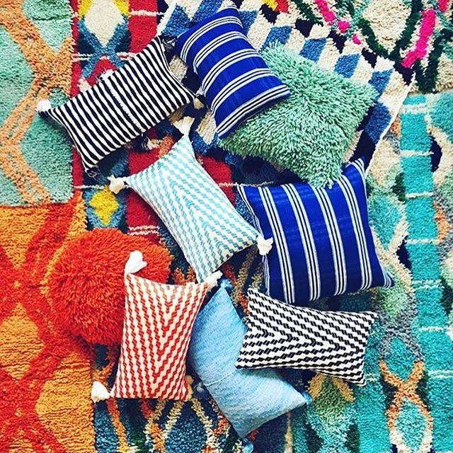 Antigua striped tassel pillow in Naturally Dyed Indigo Blue Tie Dye by Archive NY / Handwoven, artisan made pillows, rugs, blankets & towels.