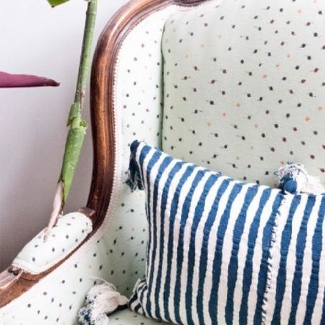 Antigua striped tassel pillow in Dark Teal Blue by Archive NY / Handwoven, artisan made pillows, rugs, blankets & towels.