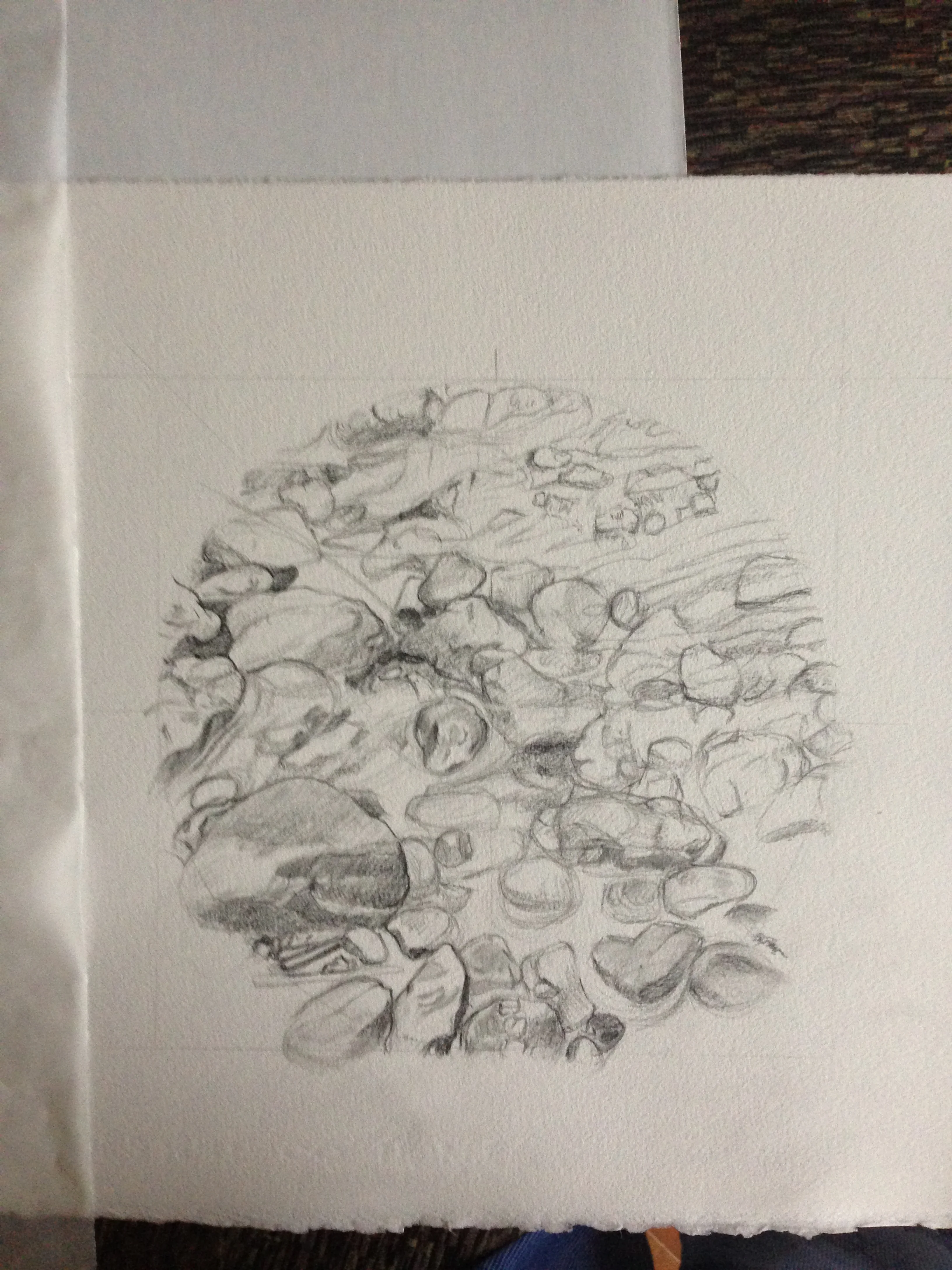 The pencil drawing now in place, awaits colorizing,