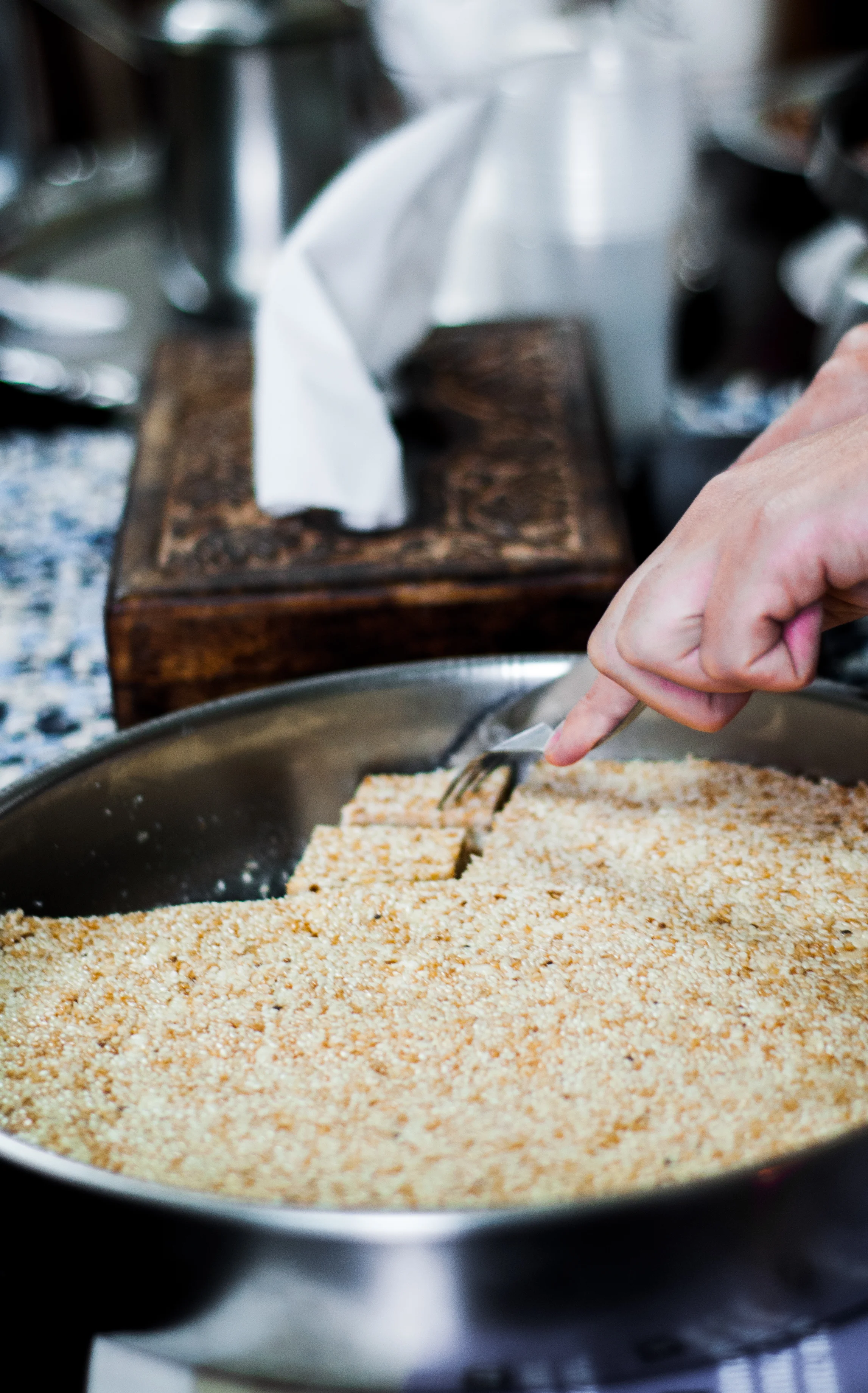 Sumsumiya, the sesame and puffed rice halwa sweetened with tahini halwa.