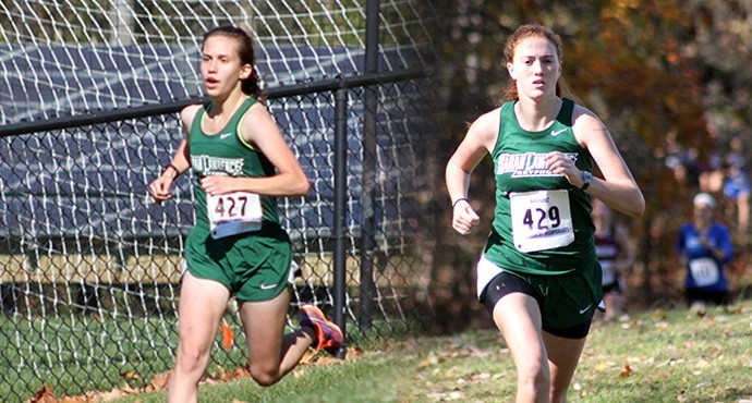 Natalie Greico '17 and Mary Kauffman '16 push through to the end of their races. Photo by Paul Blascovich