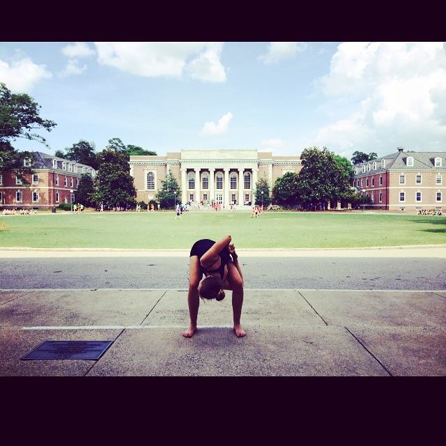 Sarah Steinhart '17 dances on the steps of a building at Duke University, during the American Dance Festival Summer Program that she and Bennett attended this summer. Photo by Willa Bennett.