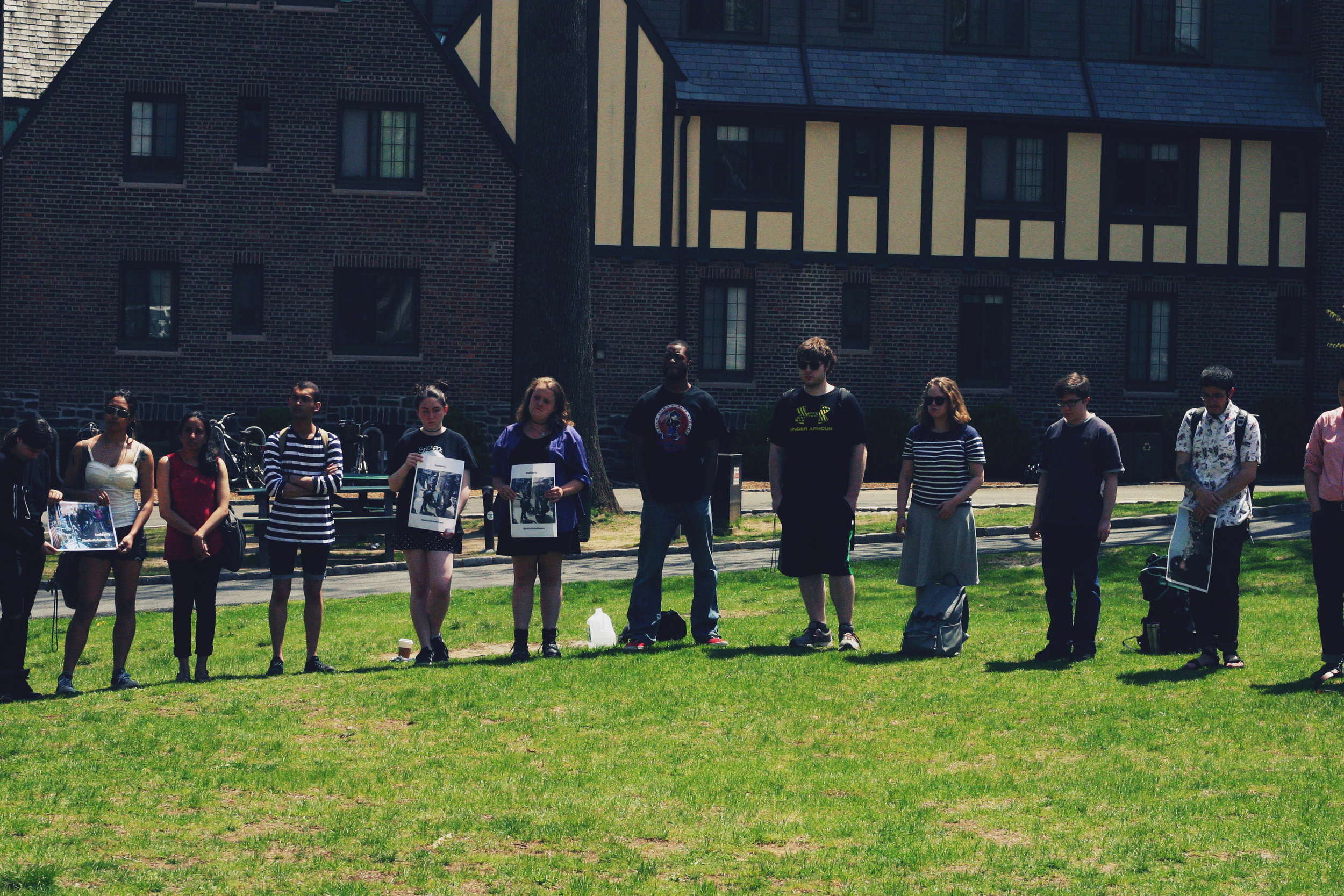 SLC Students stood in a circle on the North Lawn in silence to honor the death of Baltimore citizen Freddie Gray. Photo courtesy Rachel Eager ’17