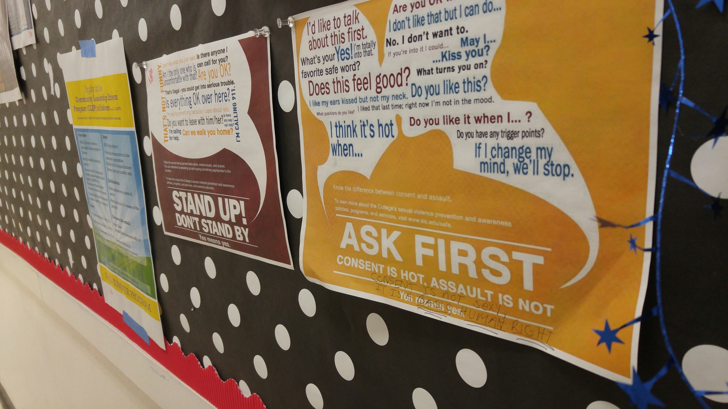 Consent education posters on campus. Photo credit: JM Stewart.