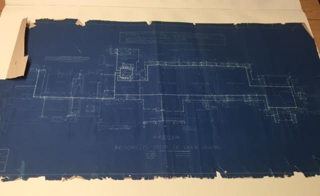 The original 1916 blueprint of Westlands' Basement. Photo Credit: Andrea Cantor