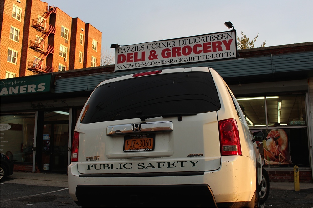 An SLC public safety vehicle near the Mobil gas station in Yonkers. Photo credit: Ellie Brumbaum
