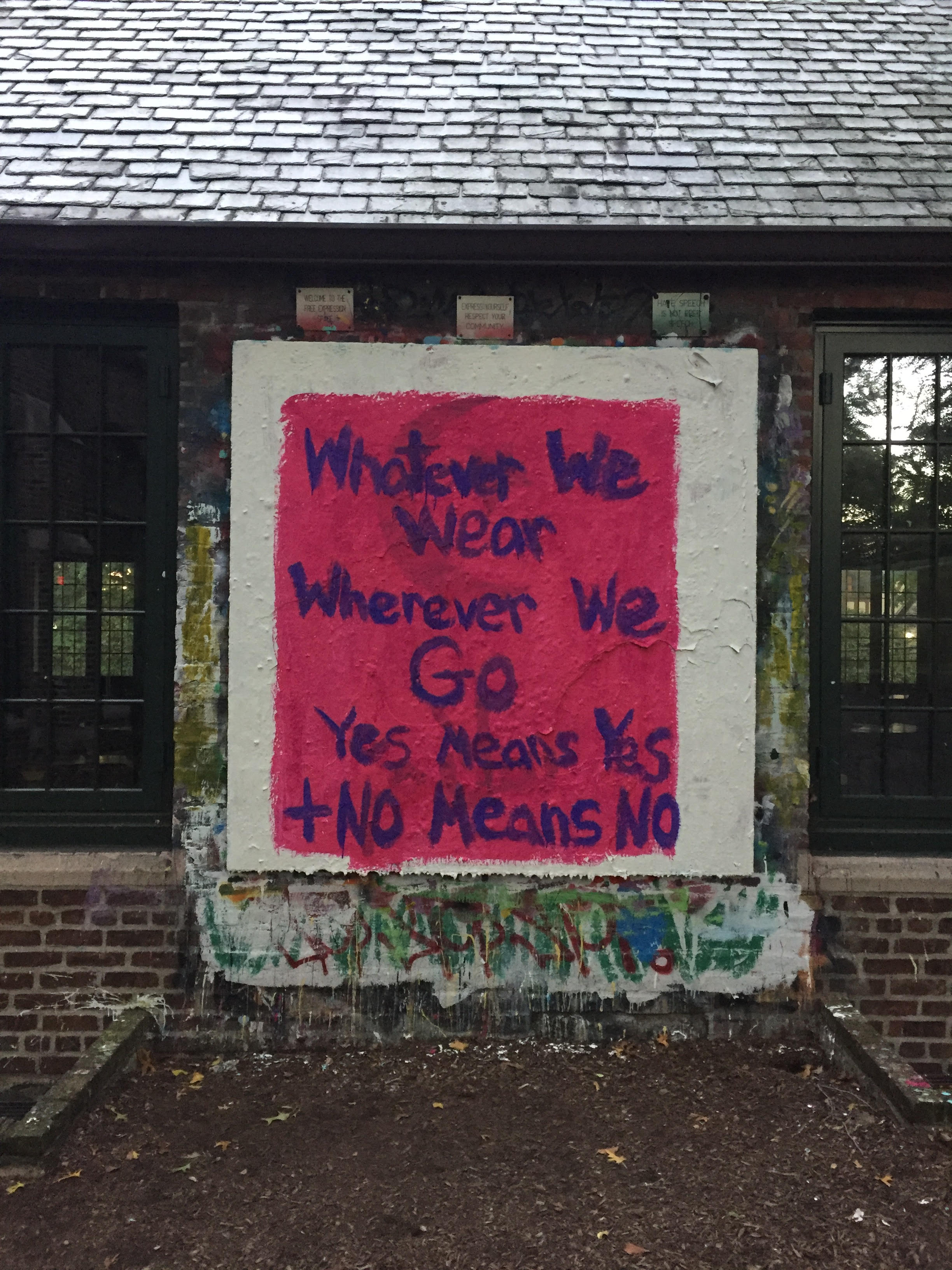 The free speech board outside Bates painted during the Fall Week of Action. Photo credit: Olivia Diulus 