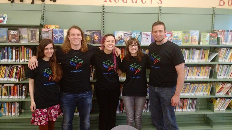 Some of the earliest members of We Read Together; (left to right) Victoria Lepore, Benjamin Lambright, Amelia England, Mary Beehm, Jeremiah Driver. Photo courtesy of Benjamin Lambright.
