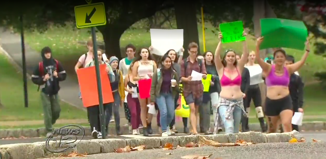 An It's On Us protest on campus last semester, covered by News 12: Westchester. Photo courtesy of News 12. 