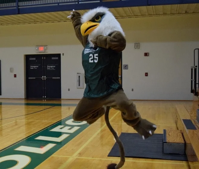 THE SLC GRYPHON MASCOT PHOTOGRAPHED DURING A GAME IN CAMPBELL Sports center. photo credit: tony correa. 