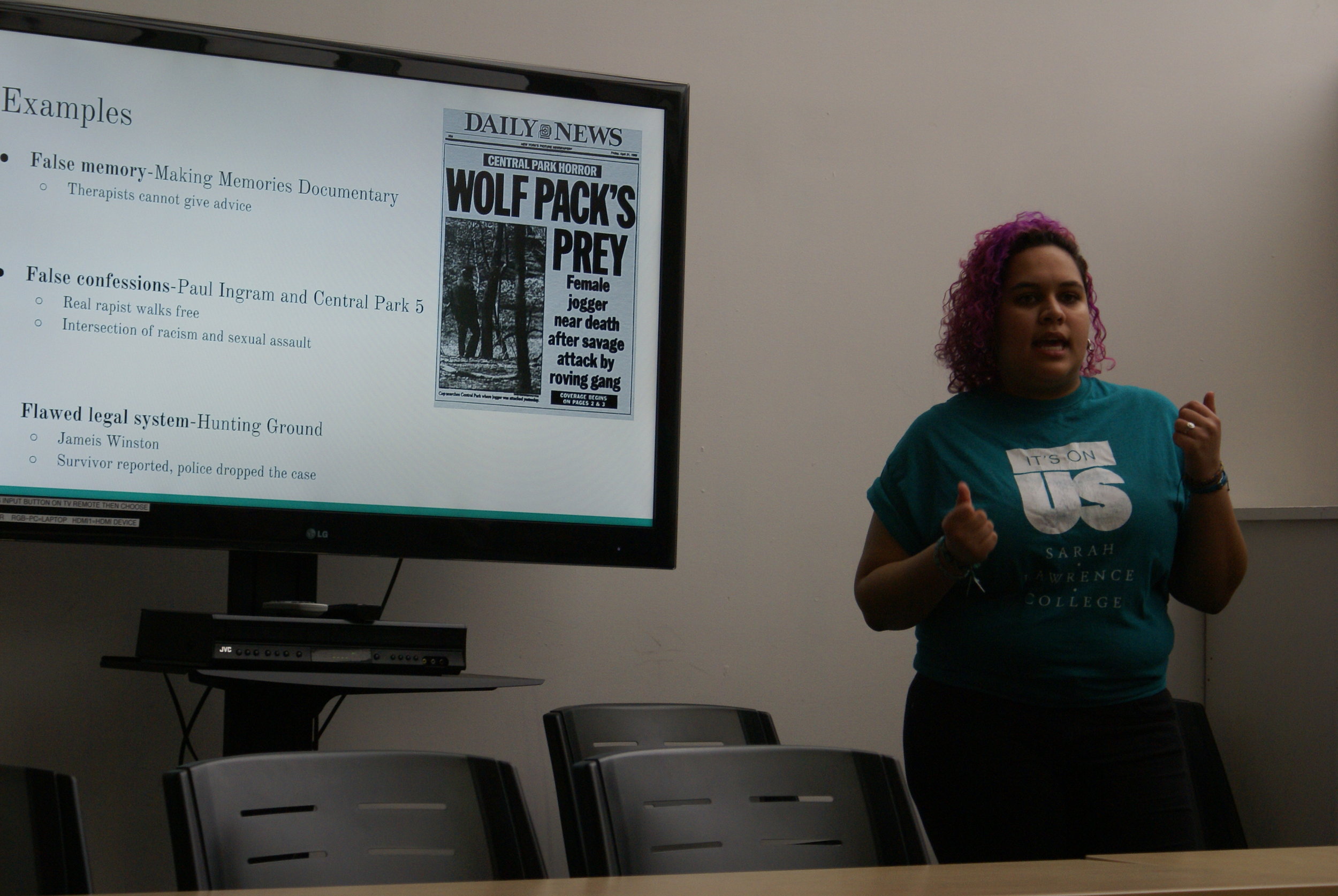 Keya Acharya giving their talk "Sexual Assault Trauma and Memory" during Spring Week of Action. Photo credit: Victoria Mycue
