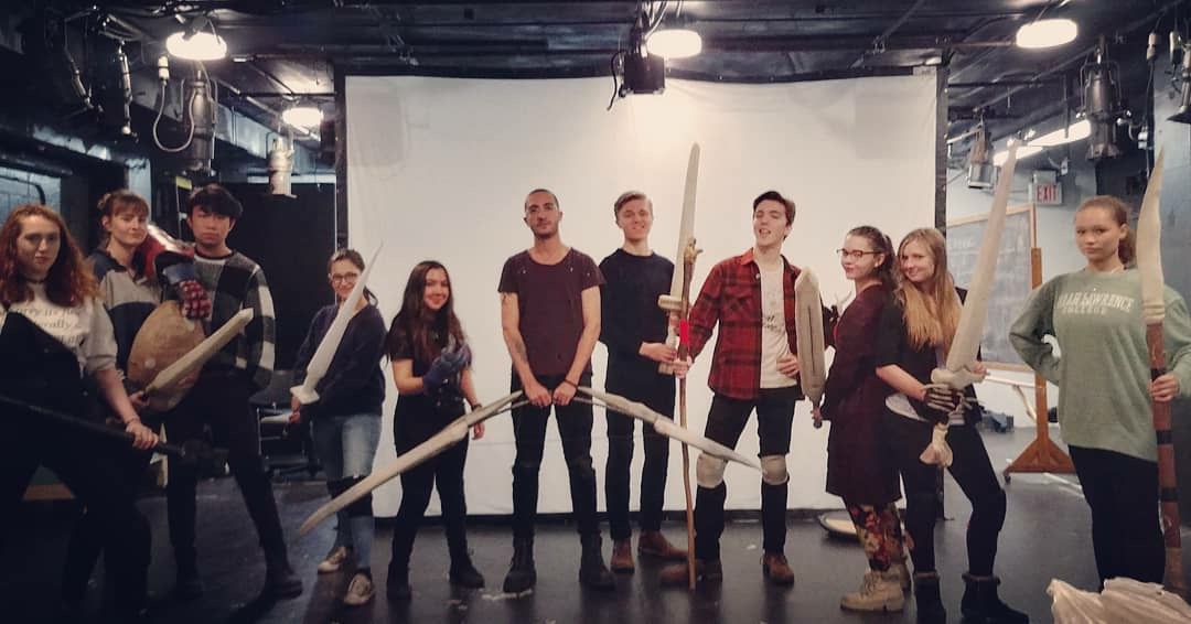 Thor Mandanis (center, with bow) surrounded by the cast of She Kills Monsters. Credit: Sean Devare