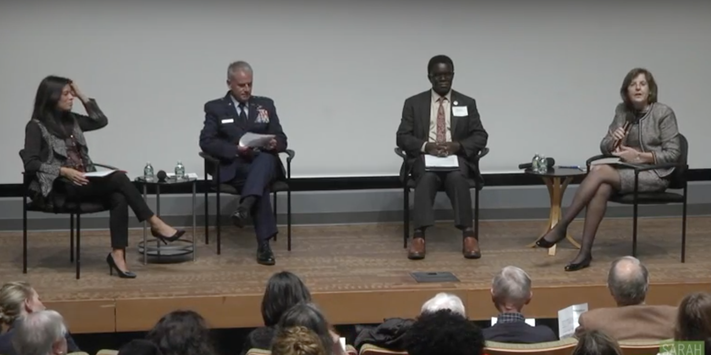 From left to right: Laura Sparks, the president of The Cooper Union for Advancement of Science and Art; Lt. Gen. Jay Silveria, superintendent of the U.S. Air Force Academy; Thomas Isekenegbe, president of Bronx Community College; Cristle Collins Judd, president of Sarah Lawrence College