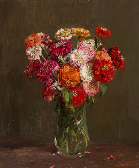 Hans Heysen Zinnias c1920 oil painting