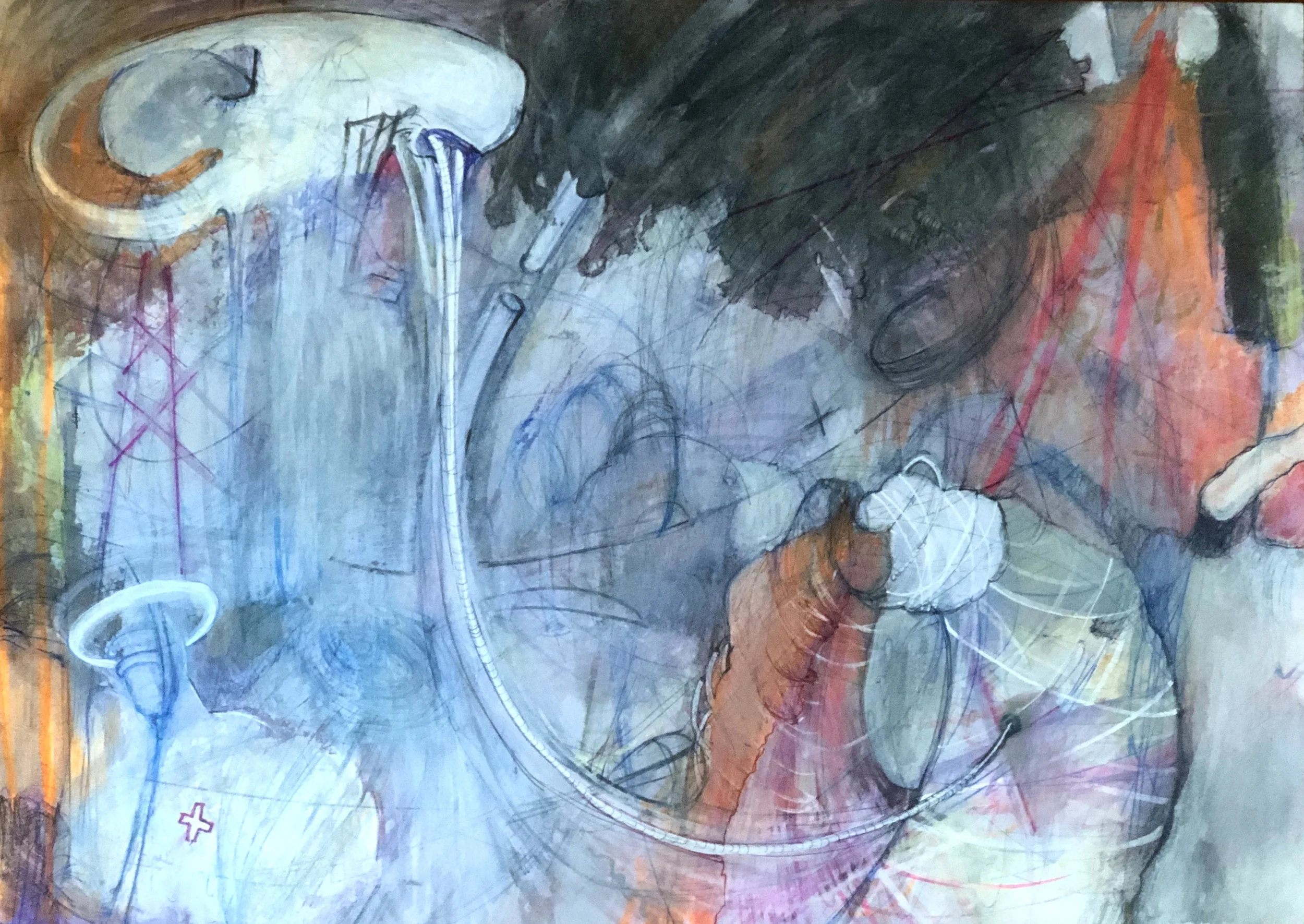 Untitled, 2018, graphite, ink, pen, texta and watercolour.