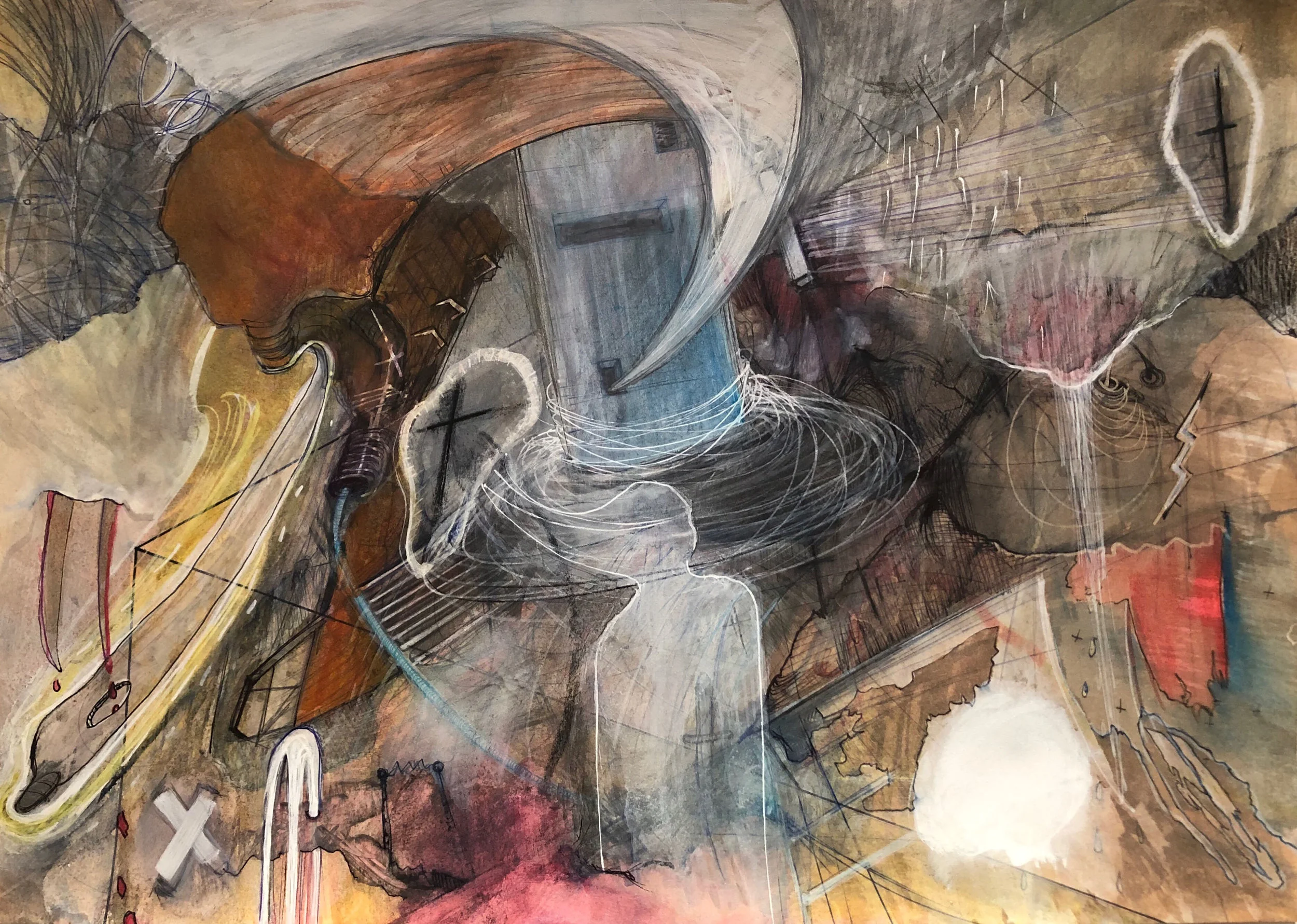 The Tower, 2019, ink, pen, watercolour and texta on Arches paper