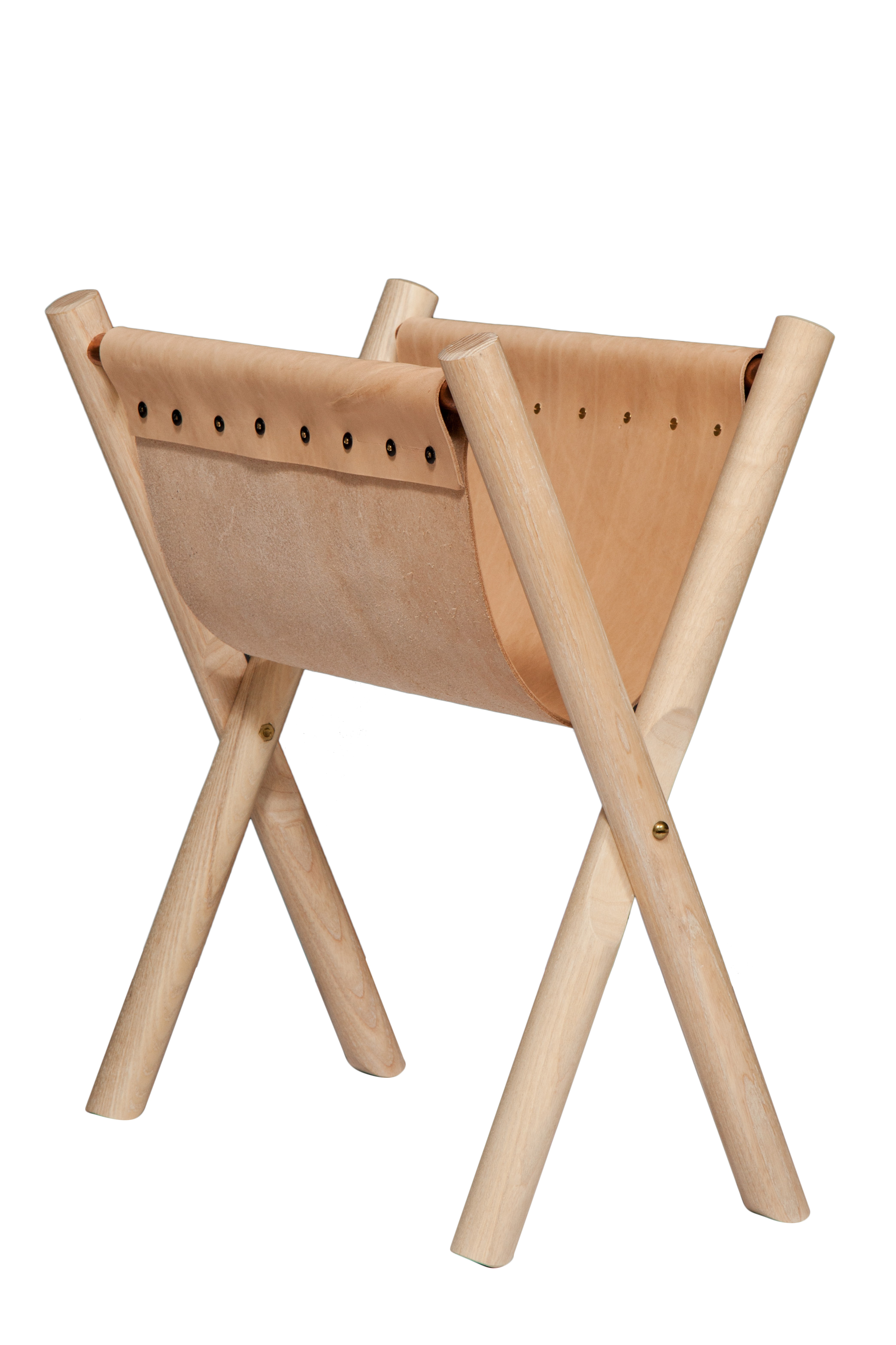  Nude leather Cerused ash Brass hardware 12”H x 22” W x 19” D  Shown in magazine rack position 