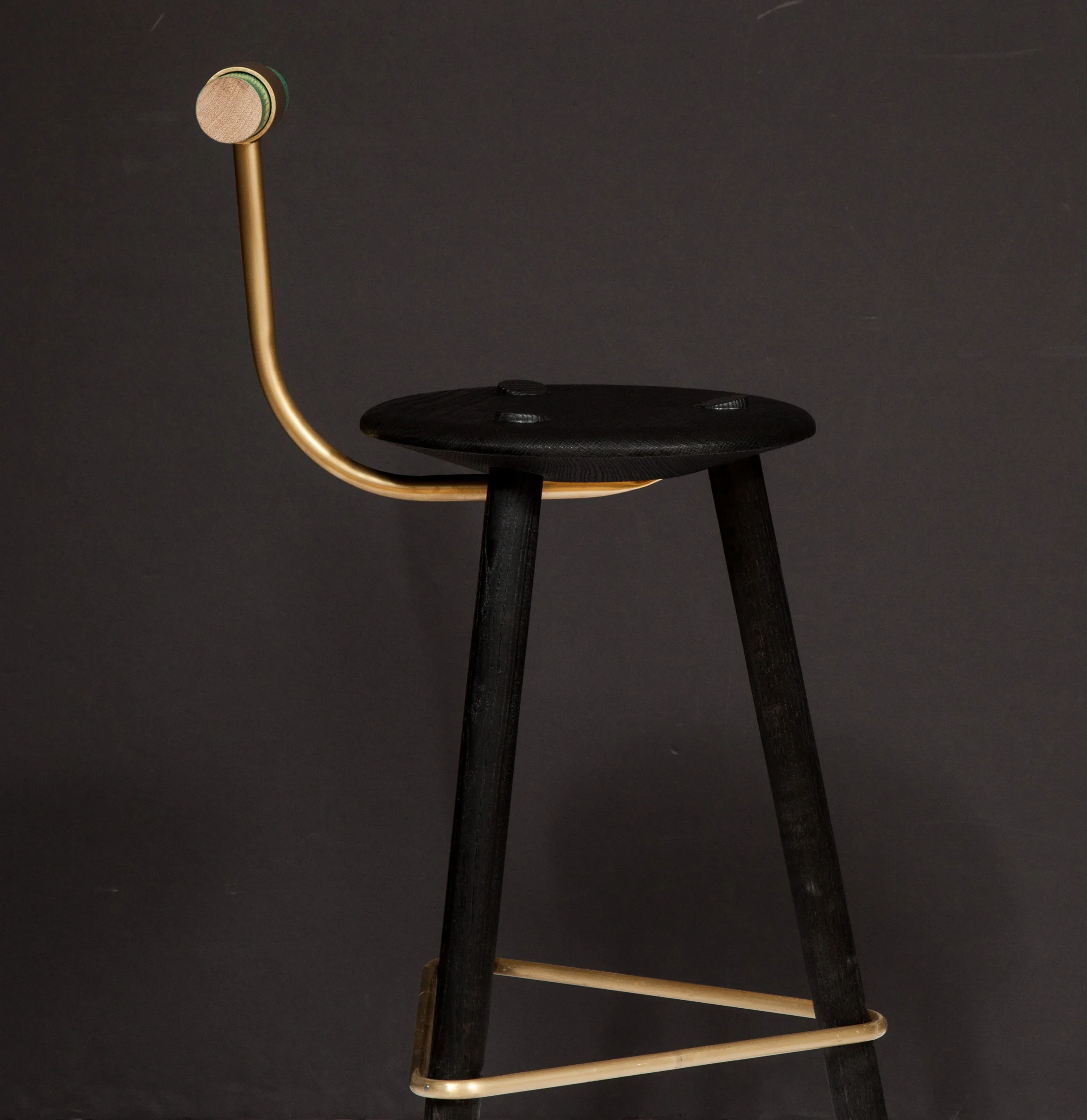 Charred and oiled oak Solid brass 27” H x 17” W x 17” D