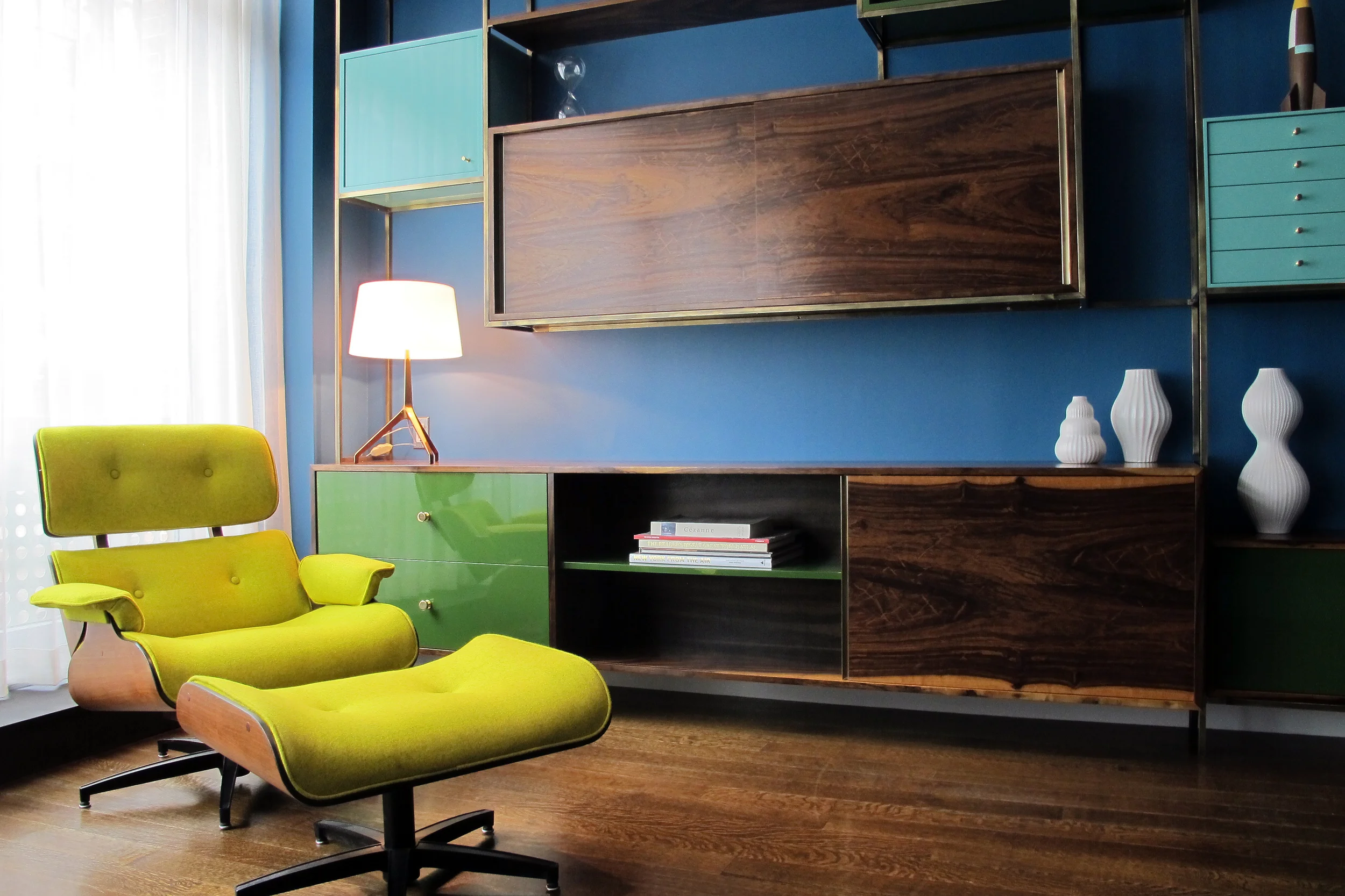 Brass and Imbuya wall unit