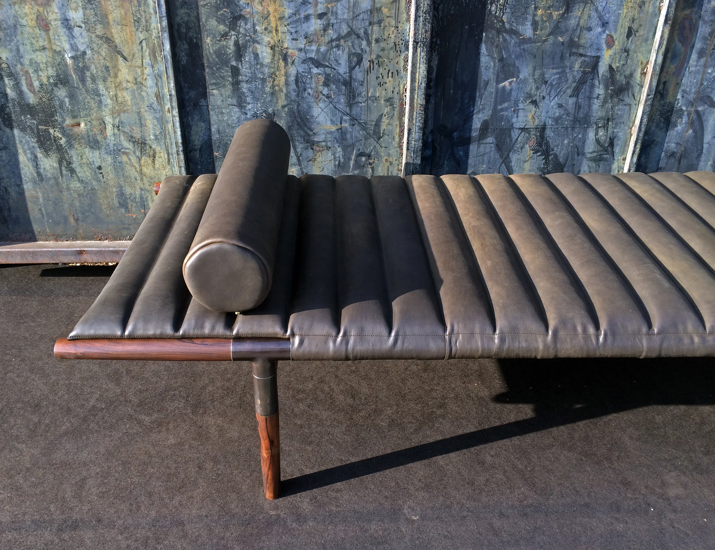 Ribbed Horween leather Ebonized rosewood Blackened brass 16” H x 84” L x 31” D