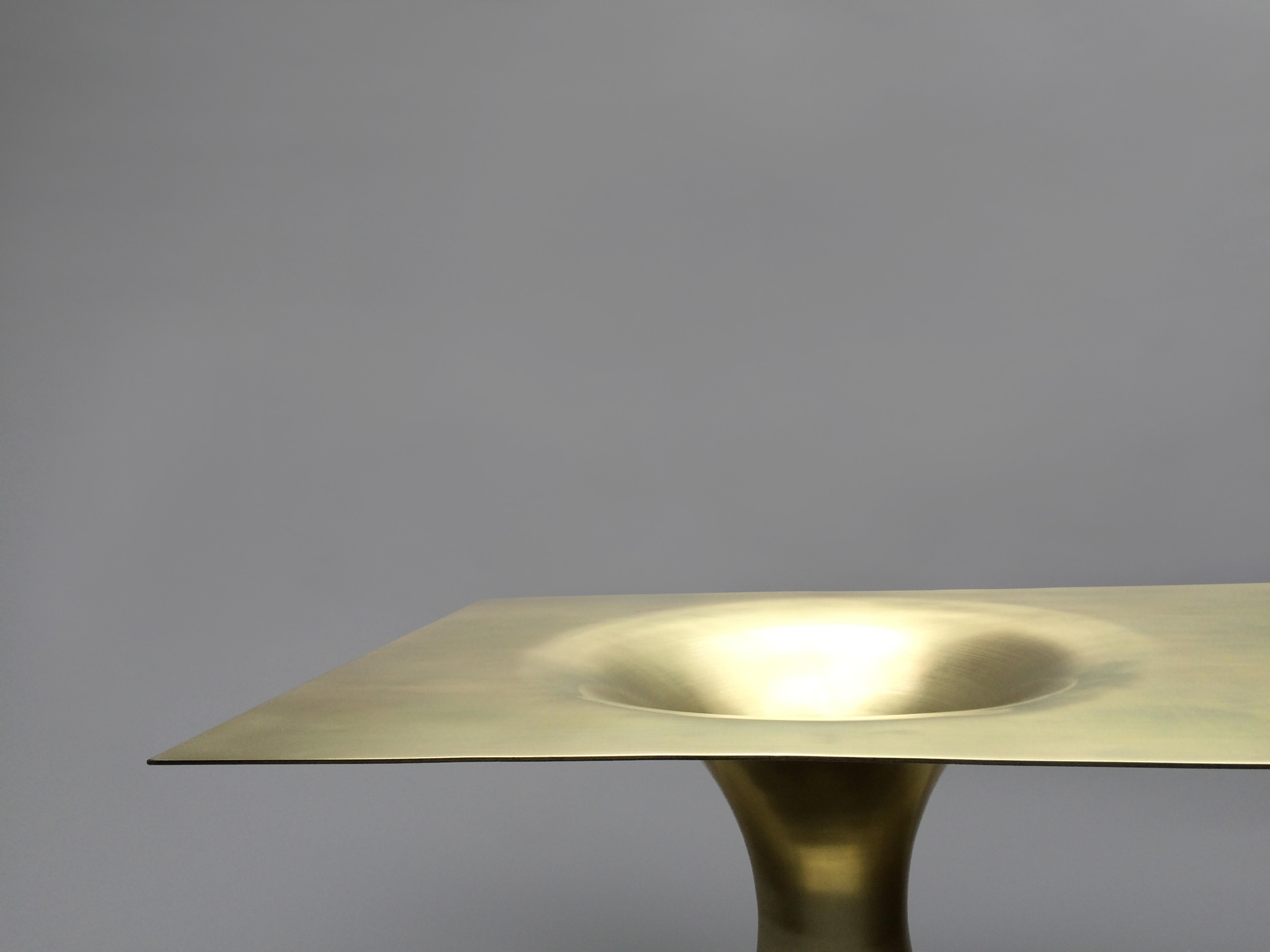   Brass plated steel   Brushed finish 60” L x 20” D x 15.5” H  