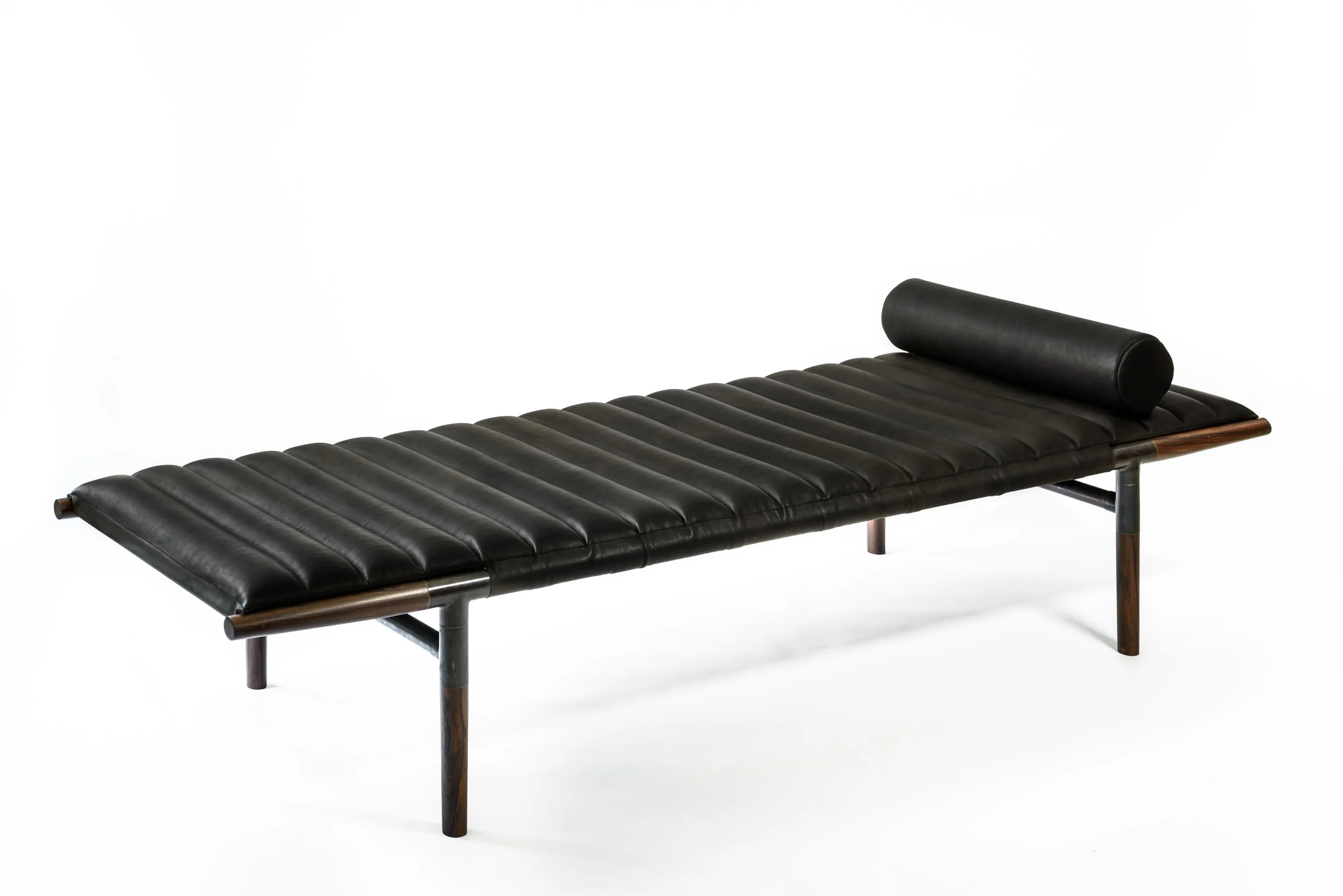 Ribbed Horween leather Ebonized rosewood Blackened brass 16” H x 84” L x 31” D