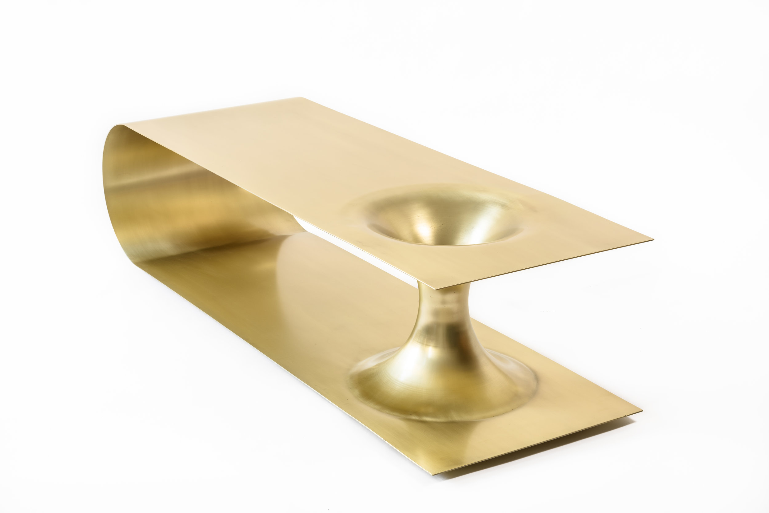   Brass plated steel   Brushed finish 60” L x 20” D x 15.5” H  