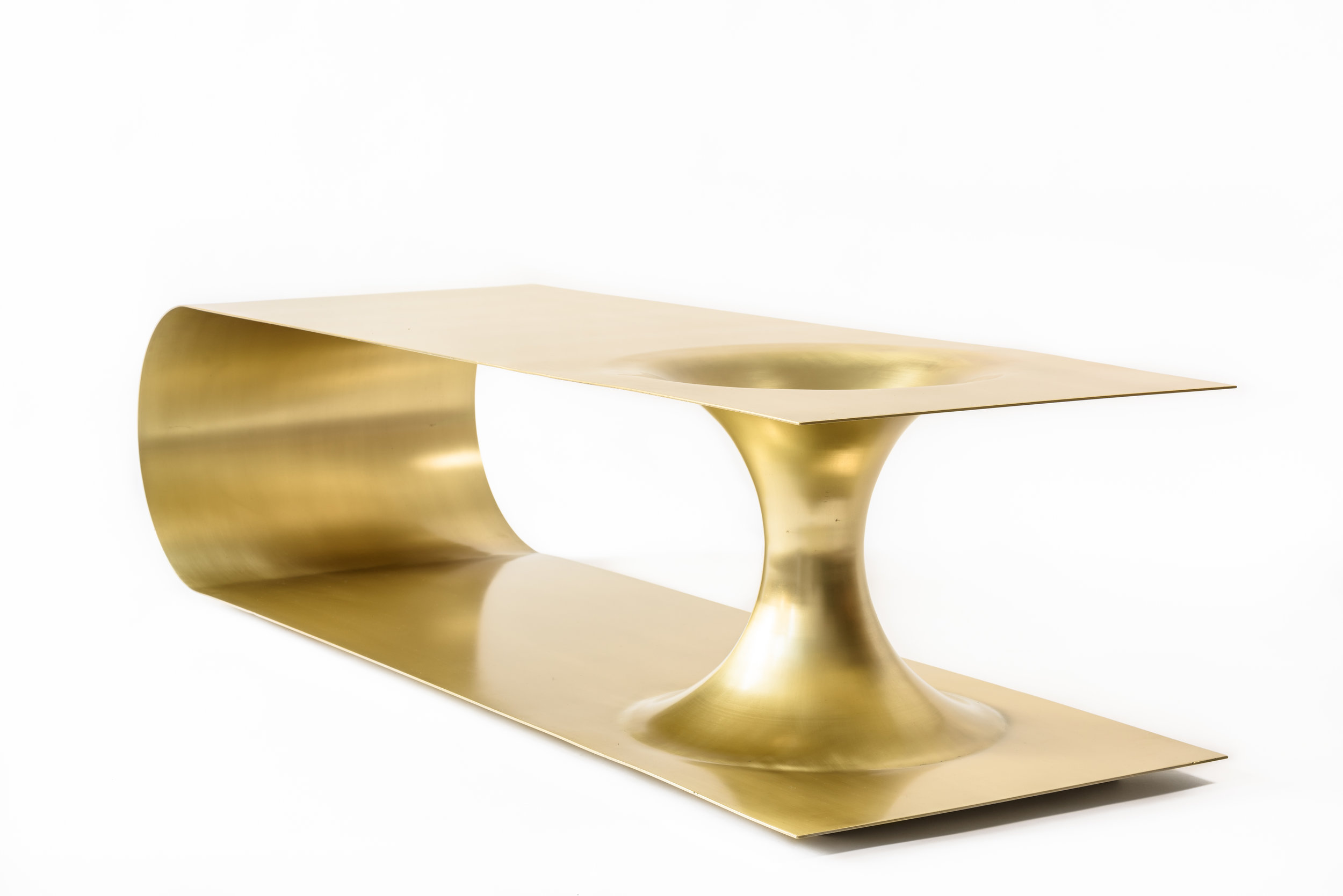   Brass plated steel   Brushed finish 60” L x 20” D x 15.5” H  