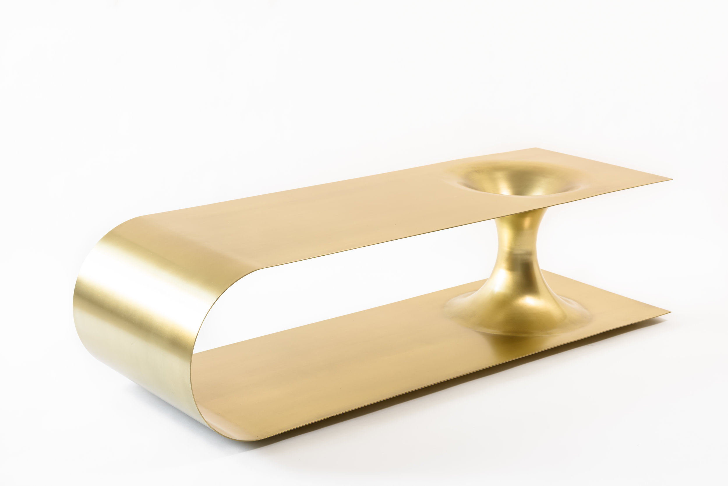   Brass plated steel   Brushed finish 60” L x 20” D x 15.5” H  