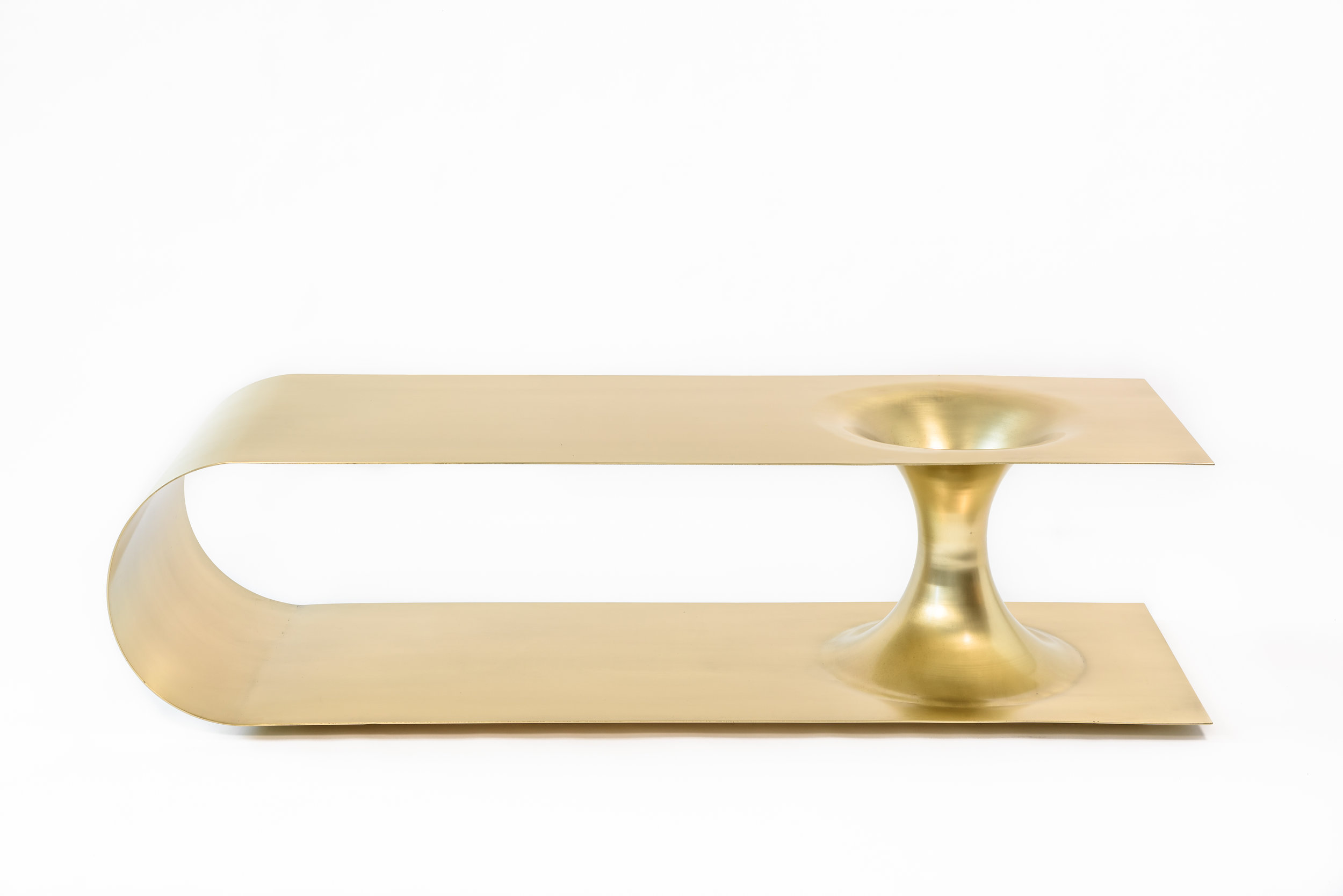   Brass plated steel   Brushed finish 60” L x 20” D x 15.5” H  