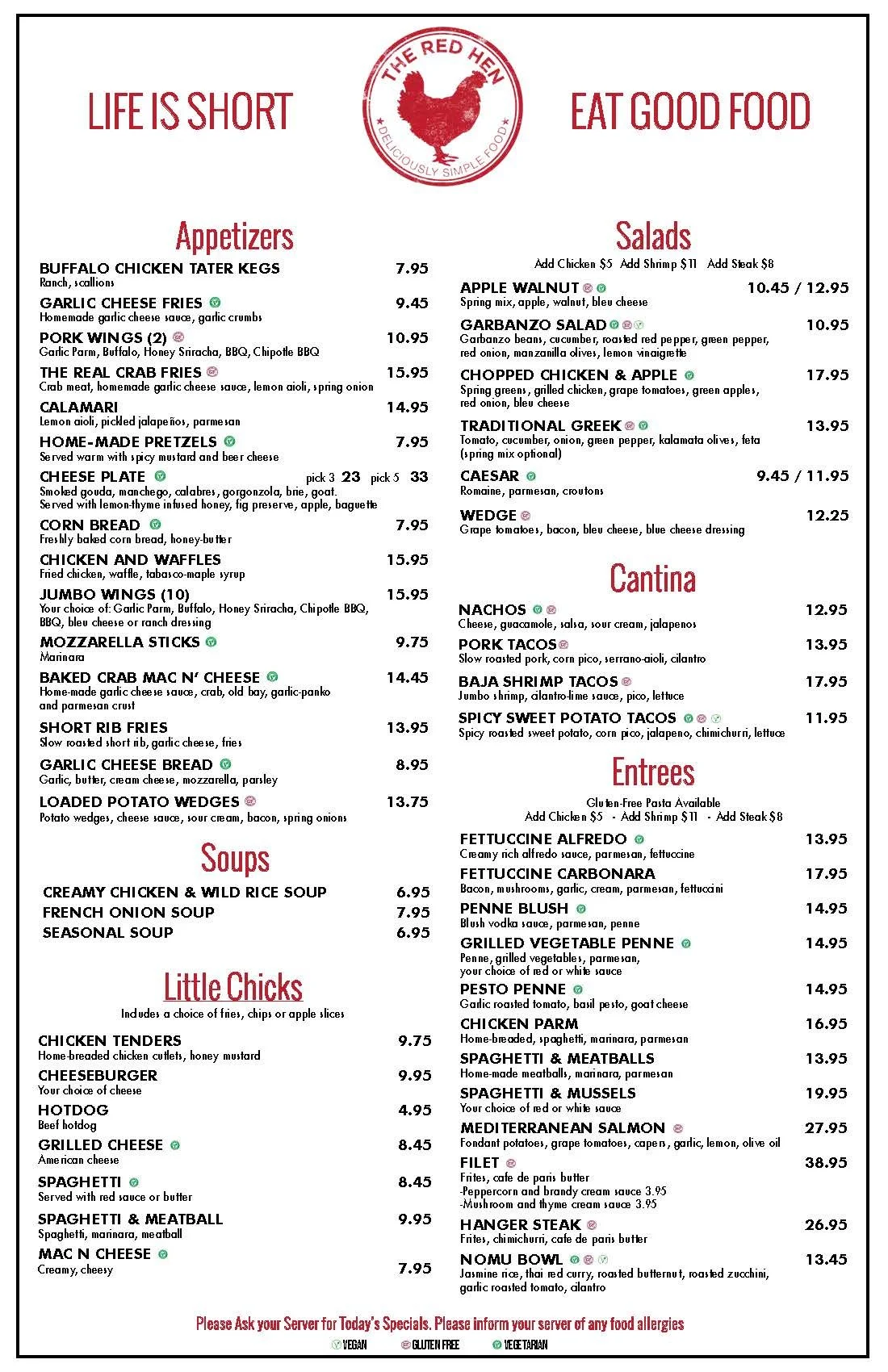 MENU — The Red Hen Family Style Restaurant