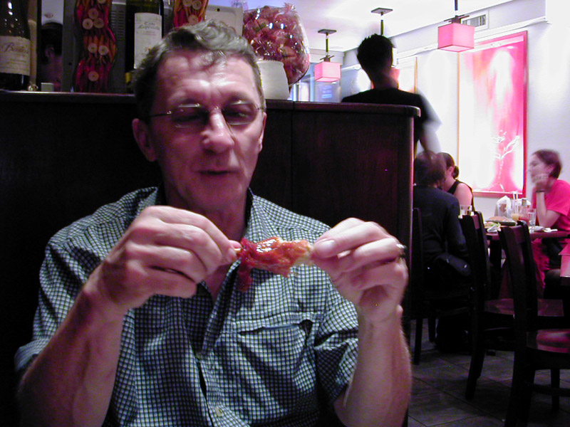 I took Jerry to the Red Bamboo vegetarian restaurant, where he got to try out vegan drumsticks... I am not sure he was impressed!