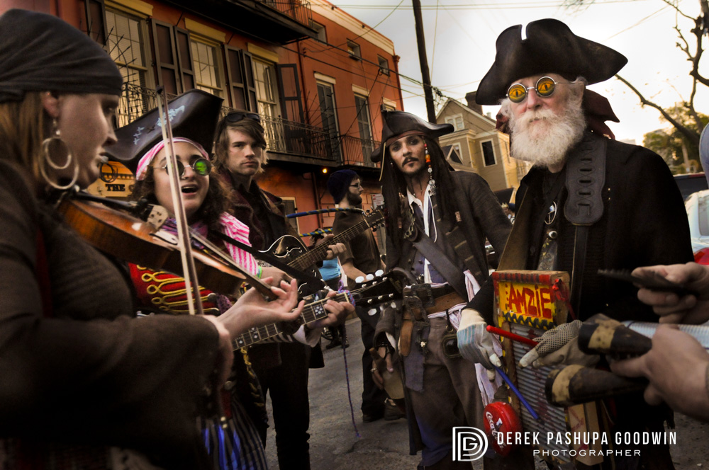 A swarthy band of musicians at the Pirate Parade in New Orleans