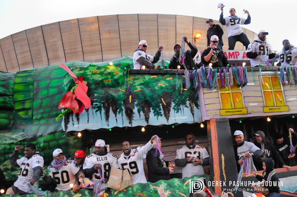 The New Orleans Saints football team on a float in their 2010 victory parade