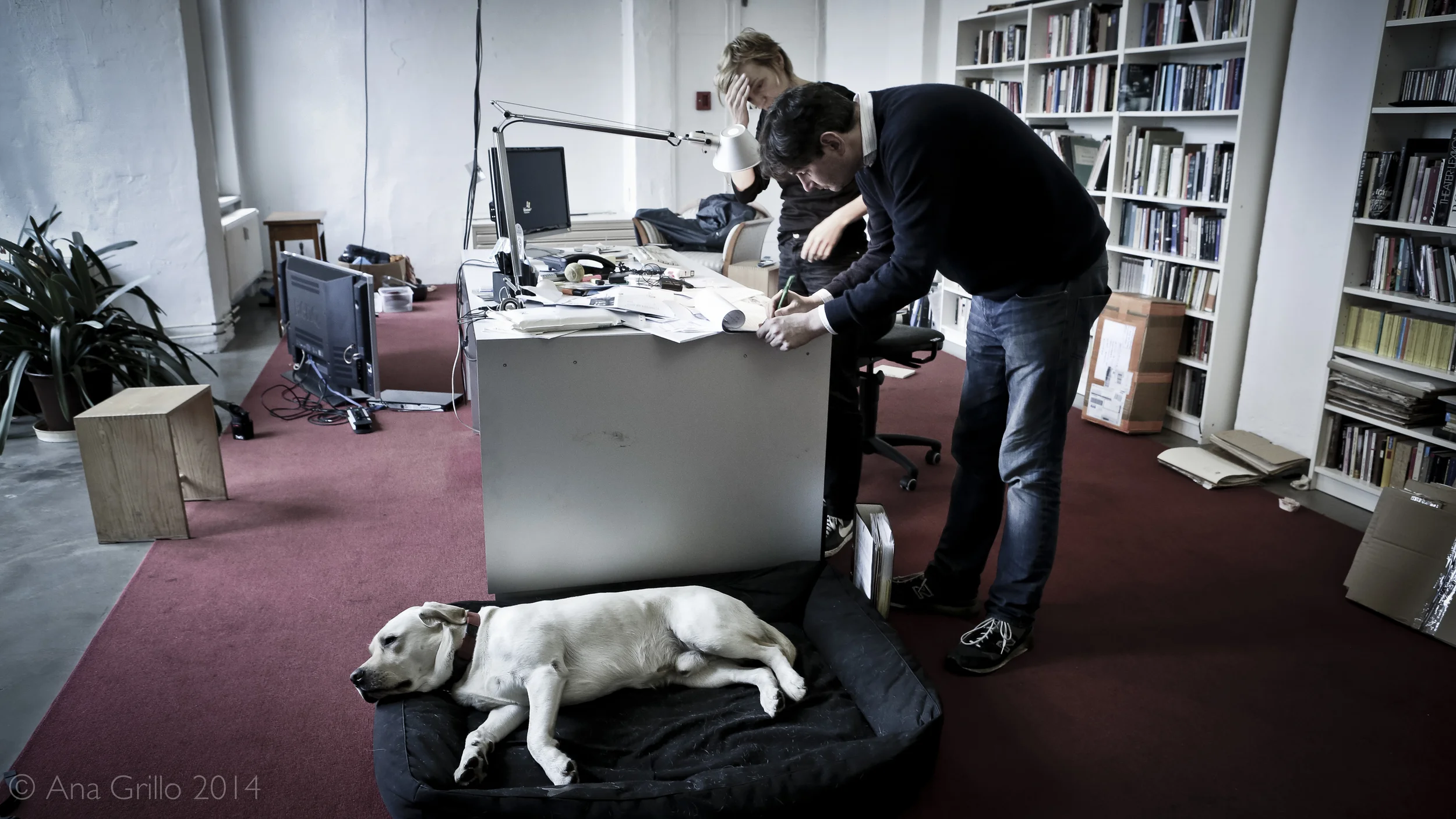 Production still during interviews at Salzgeber, Berlin, during production of the LSF Hamburg: 25 ye documentary film. Oct 2013.
