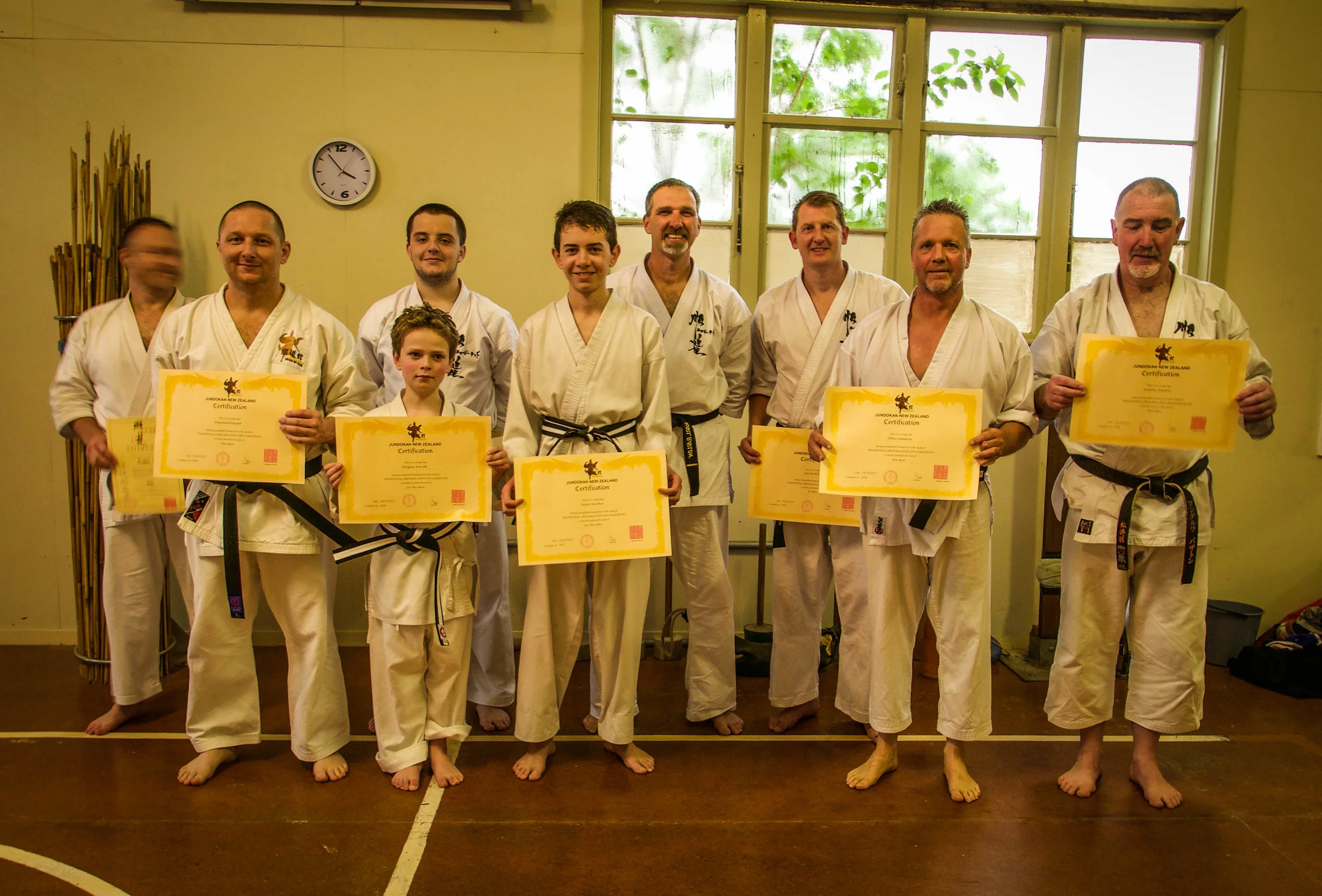 Justin Hart (2nd-kyu), Raymond Kluzek (sho-dan), Morgan Barrak (JNr sho-dan), Gary Brace (2nd-kyu), Taylor Brooker (Jnr sho-dan), Karl Barlow (ni-dan), Ian Radcliffe (ni-dan), John Simmons (sho-dan), Andrew Paxton (san-dan).