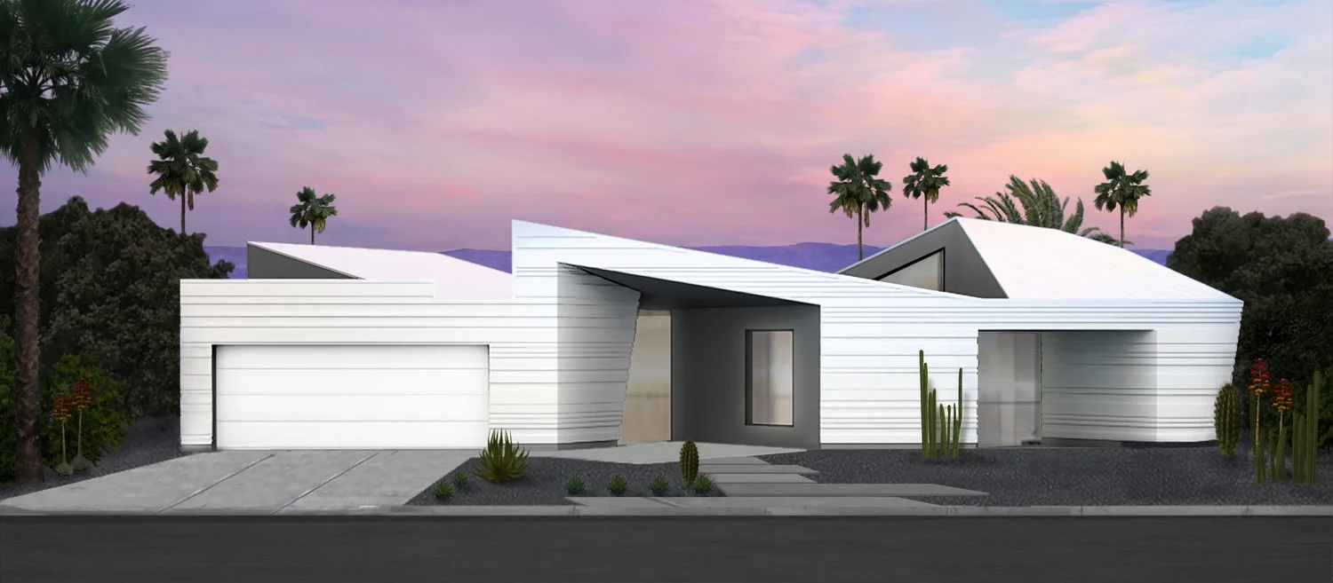 Front Elevation facing South. Custom pattern in Taylor Metals Contour Series wall profiles.