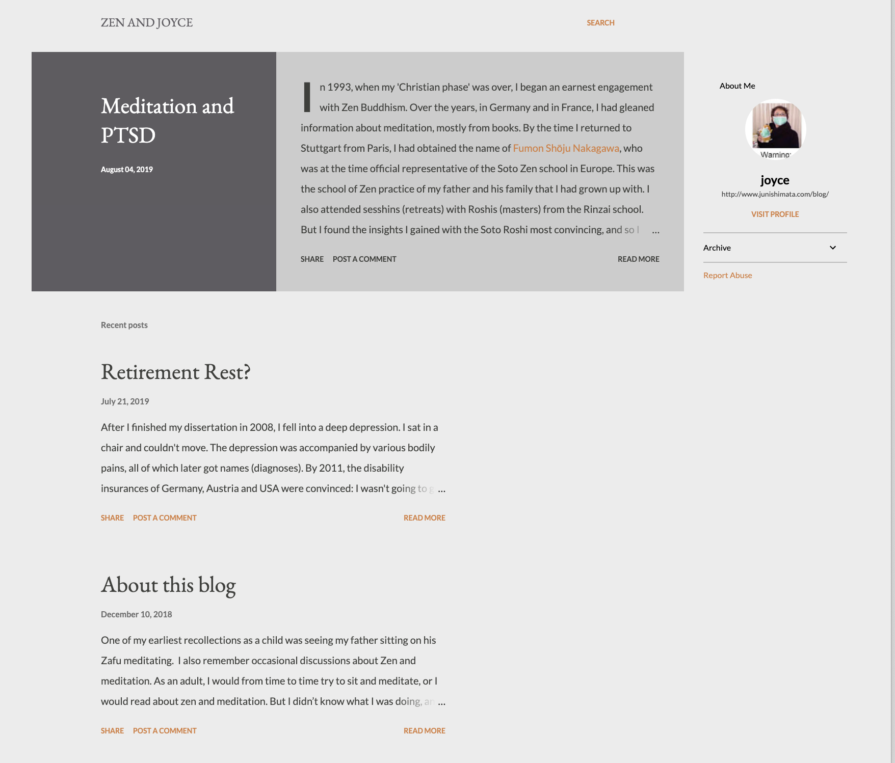 Zen and Joyce Blog Screenshot