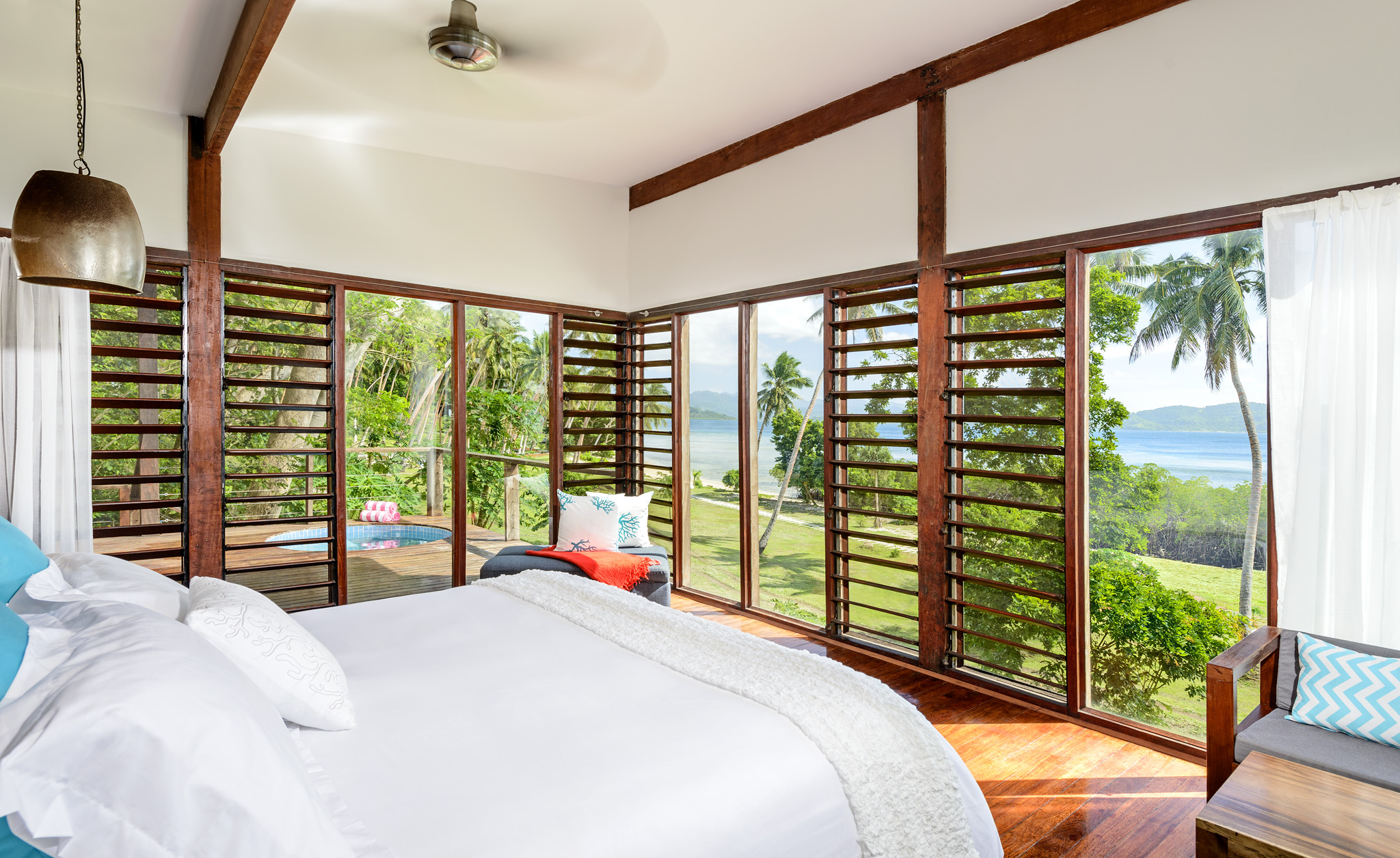 Oceanfront Villa bedroom views, The Remote Resort Fiji Islands