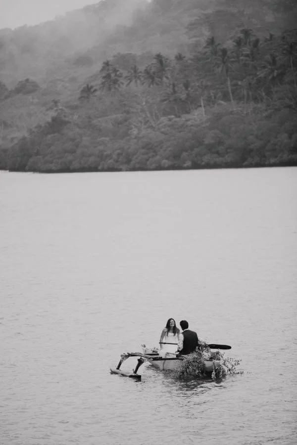 Fiji Wedding Ceremony - Fiji Beach Wedding Elopement - The Remote Resort Fiji Islands - Hidden Beach Wedding Photographs - Outrigger Boat Canoe