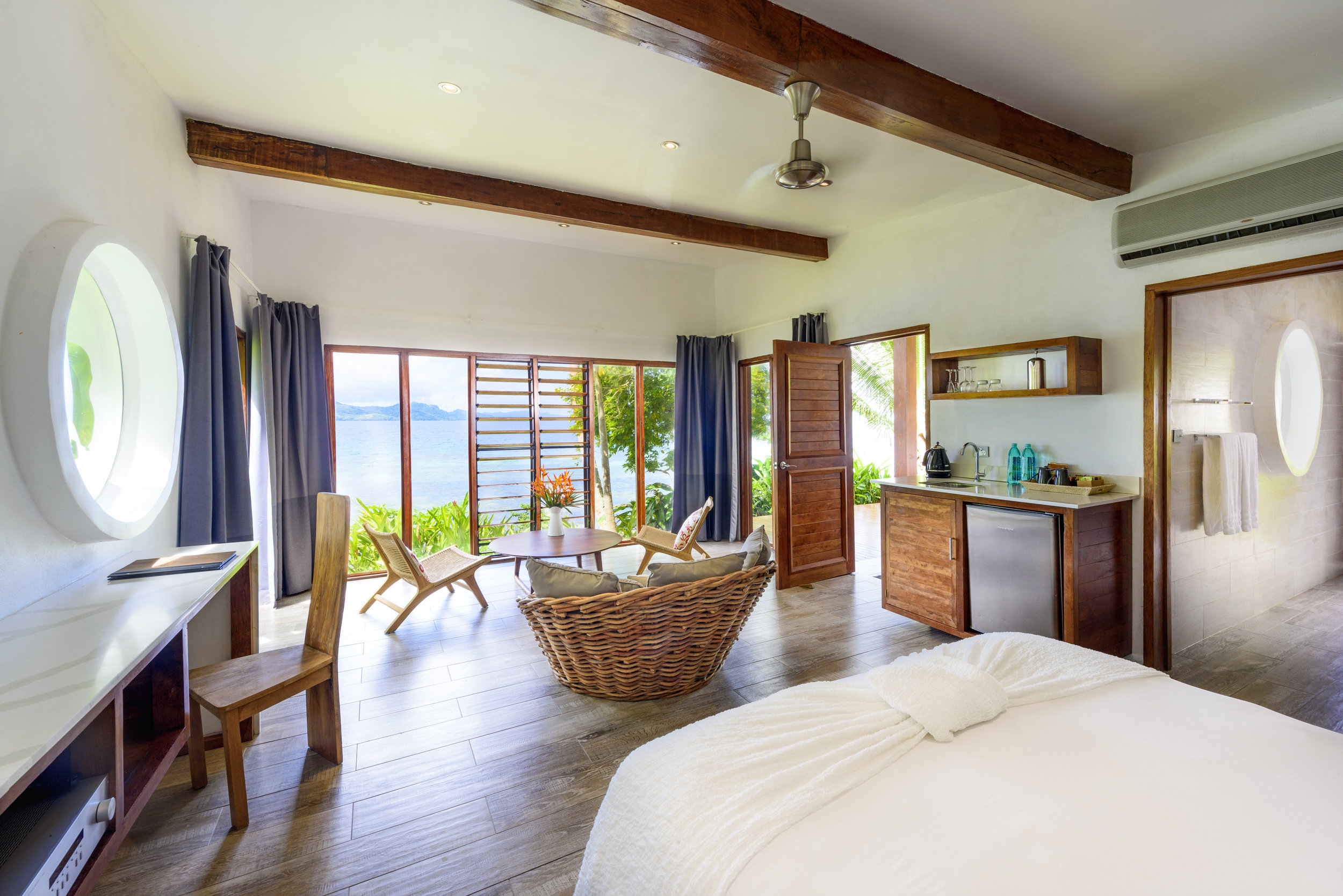 Royal Retreat bedroom with ocean view, The Remote Resort Fiji Islands
