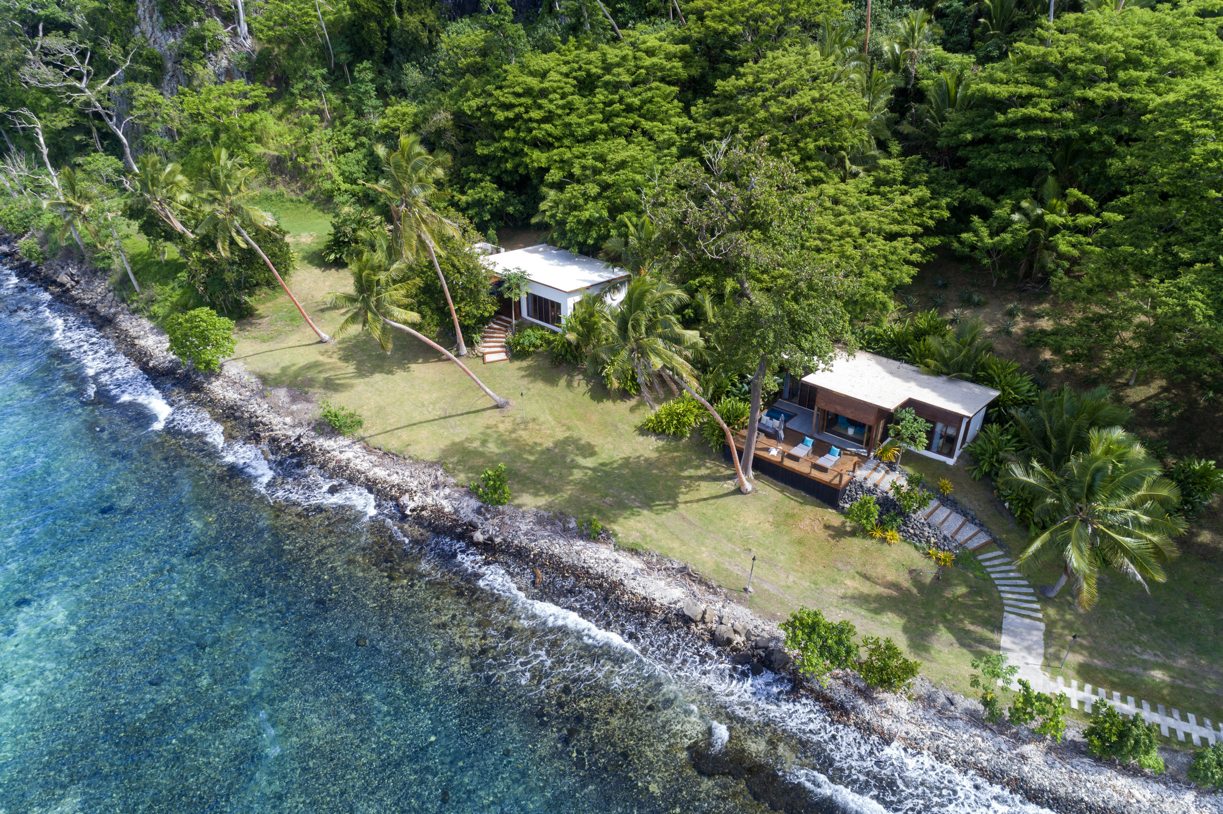 Fiji Resort - Aerial of Royal Retreat (on left), The Remote Resort Fiji Islands
