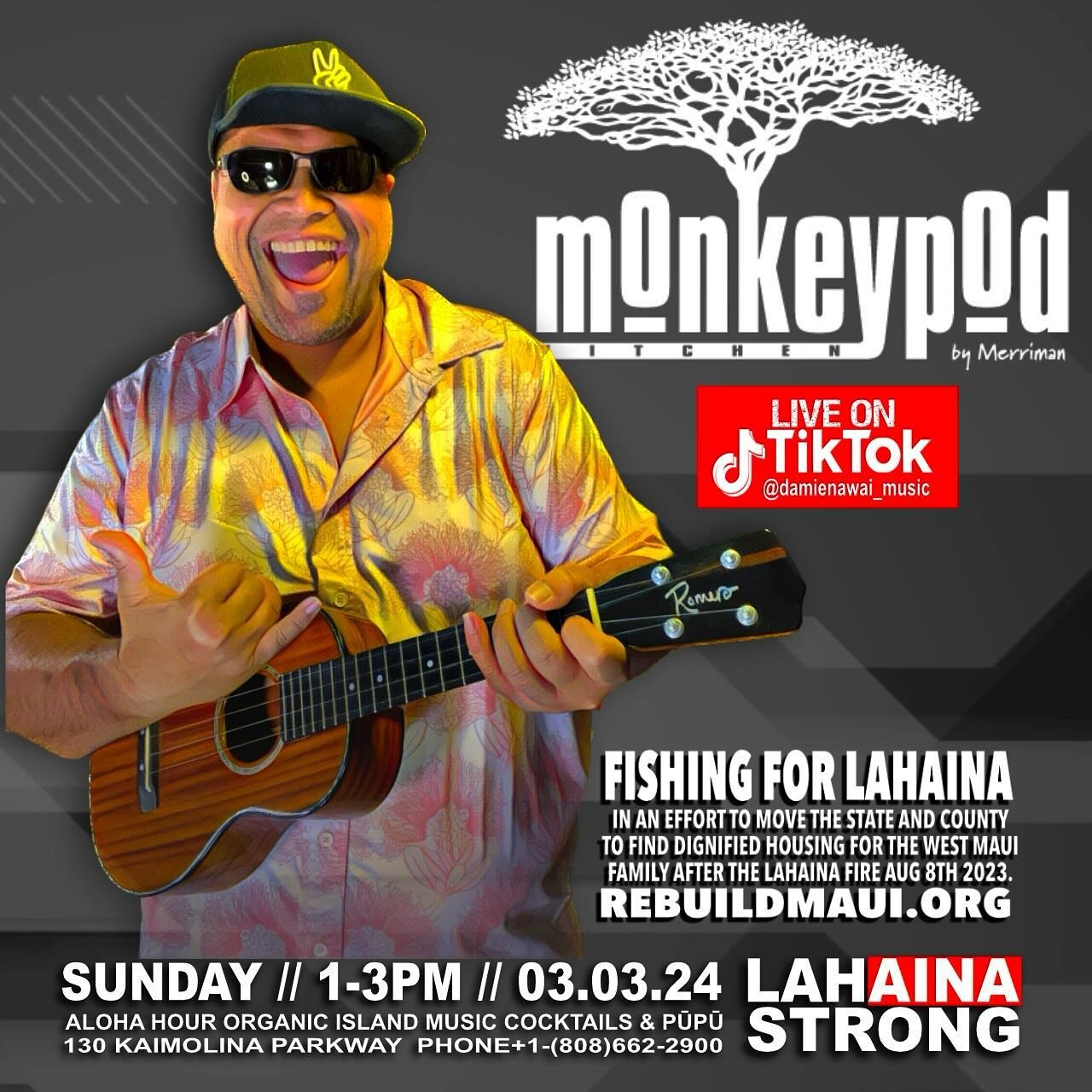 Sunday Funday starts @mauimonkeypod #livemusic #organicislandmusic #mauimusic #mauimusician #aloha #fy #fyp #alohacrew #maui #ukulelecover #maitai #monkeypodkitchen #kaanapali #whalersvillage  www.damienawai.com/shows