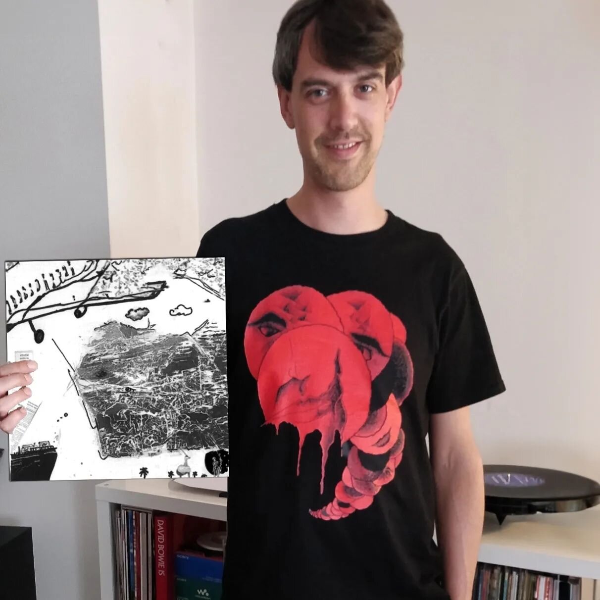 OK OK I cheated - my upcoming single is not coming out on 12&quot; (sadly!) ... However with the power of Photoshop I can show you the Artwork I made, while wearing the Astronauts t-shirt that my bro (@benyetts 🙏) had made for me.
So here it is! My 