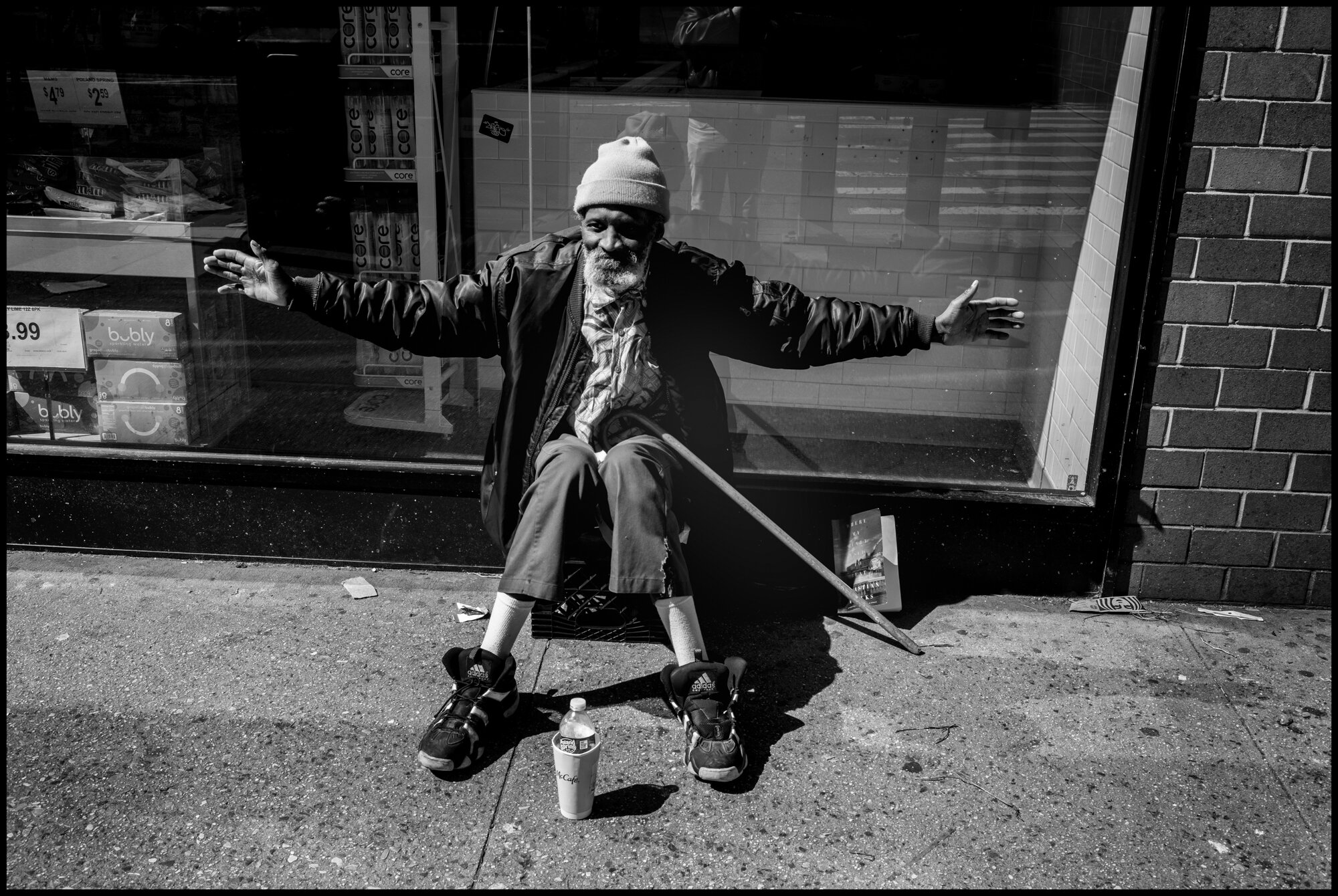  A homeless man, (Raymond I believe), sits on Broadway. As I walked south towards Times Square, I saw so many homeless people-more than I had ever noticed in the city before—possibly because there was almost no one else on the streets. When I spoke t