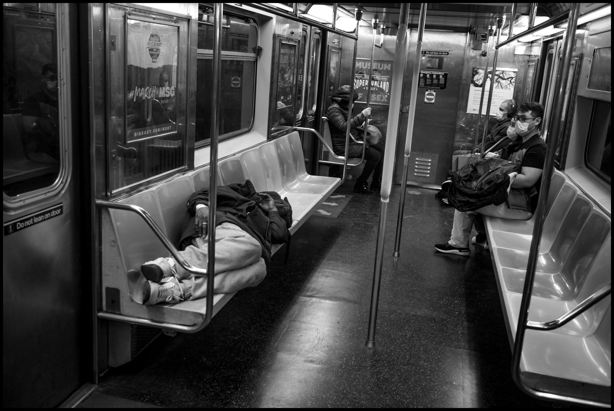  As I rode the subway from Times Square on the #1 train, I had the impression of being in a form of underground tomb of necessity where there were only people that were dependent on public transportation to get to their jobs, and homeless people that