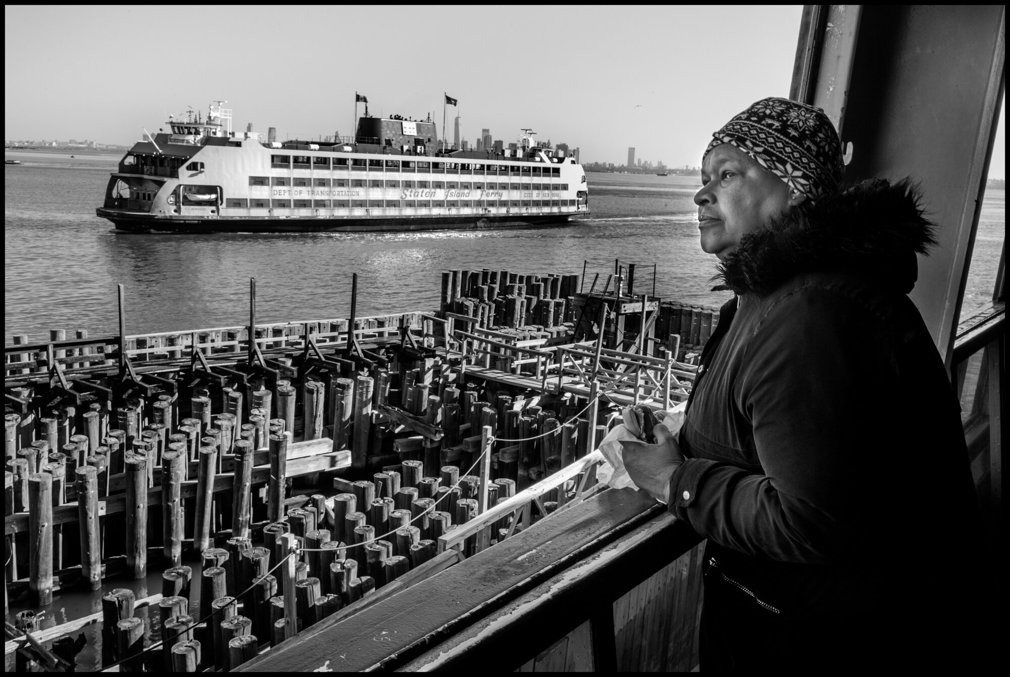  Sandra, 62, originally from Trinidad, is a home health aid and takes the Staten Island Ferry to work each day. She made me laugh when I asked what was her age, and she asked mine. When I told her I was 64, she said, “you look good-I’m going to have 