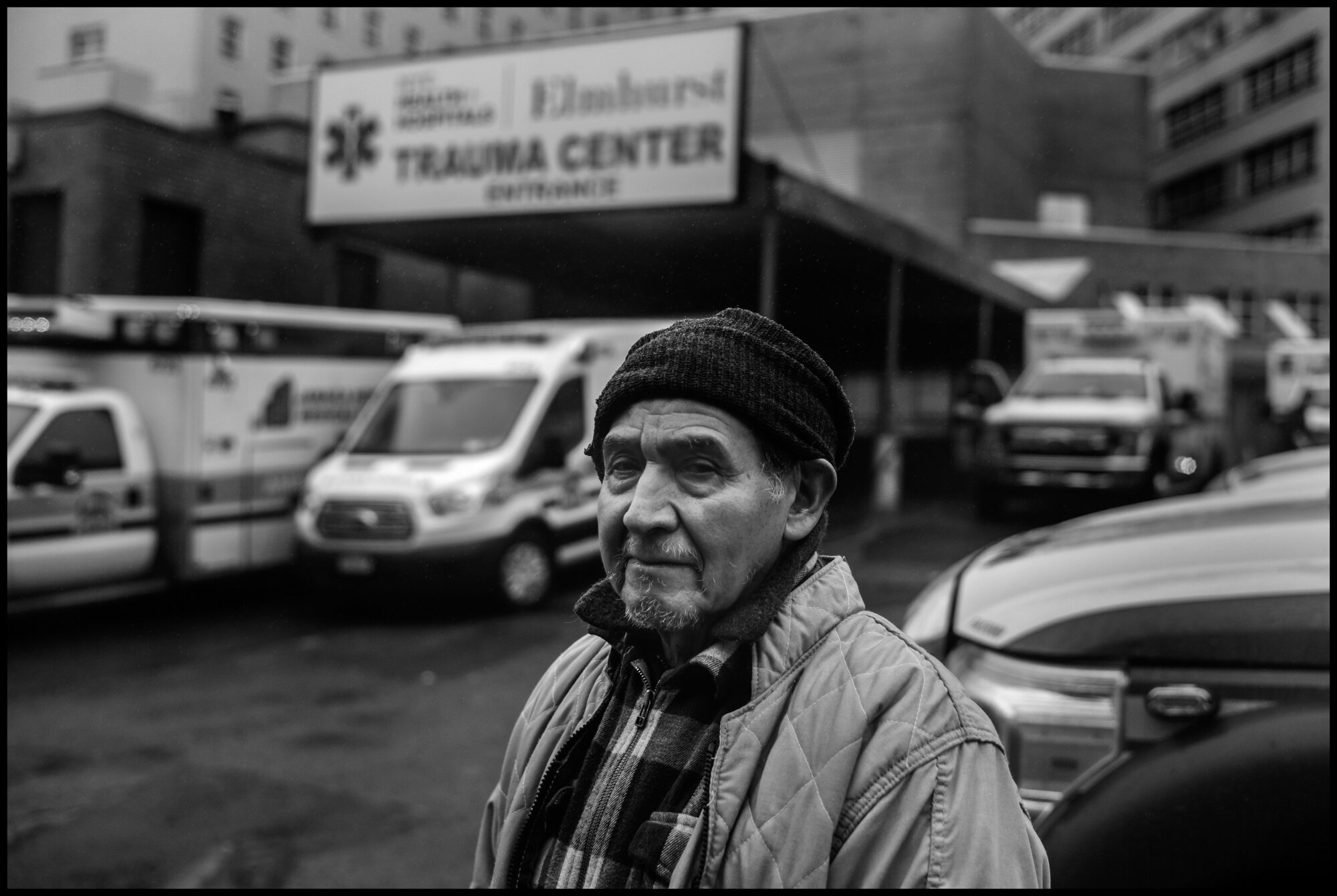  Manuel from Mexico behind Elmhurst Hospital. I asked him now he was making it and he told me, “lots of ups and downs”.   March 29, 2020. © Peter Turnley  ID# 07-013 