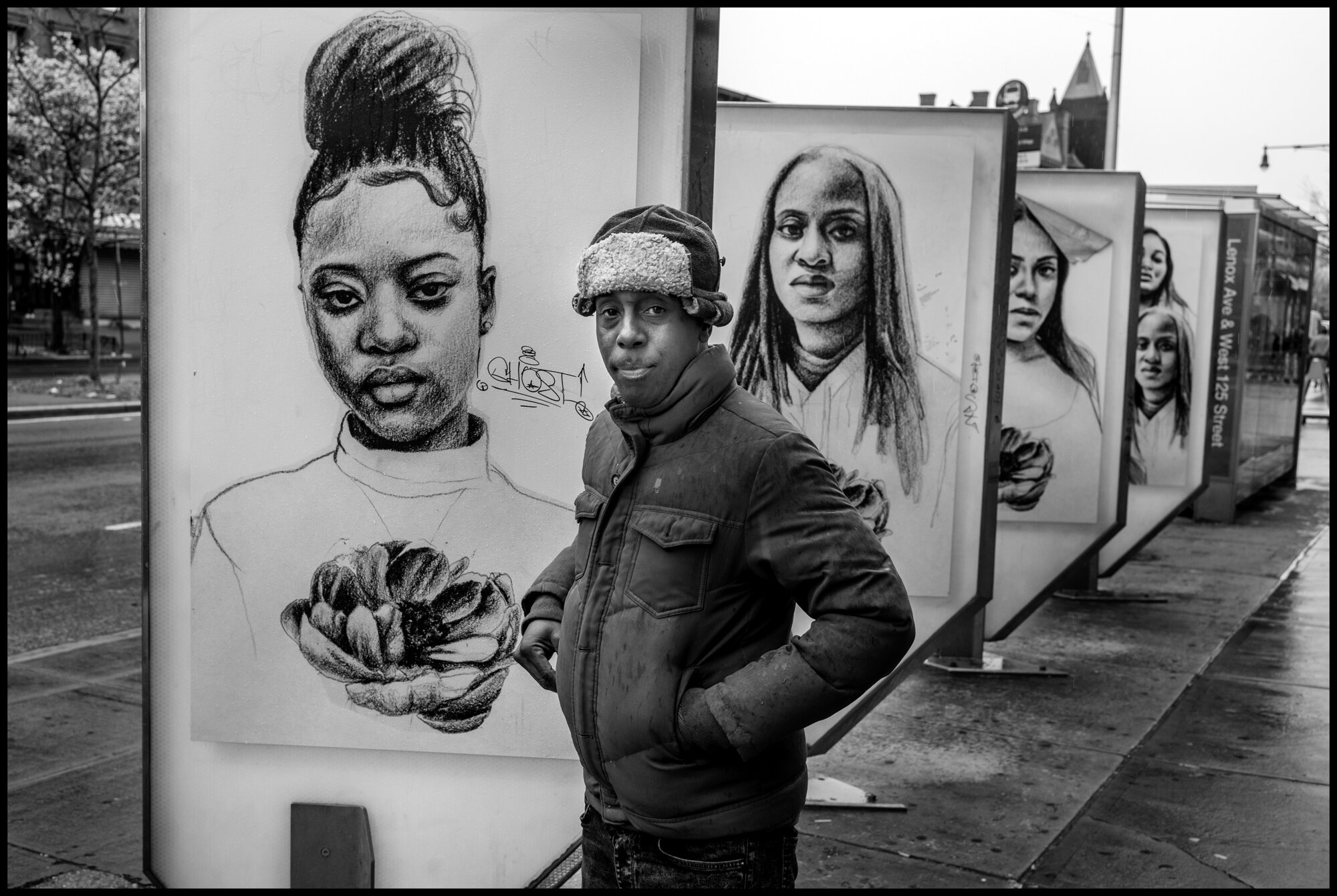  Seimier, 42, told me when I approached to talk, “you are the first person to speak to me all day”. He was standing near some portraits at the corner of Lenox Ave. and 125th Street, but it seemed to me he was just passing by on the sidewalk. After sp