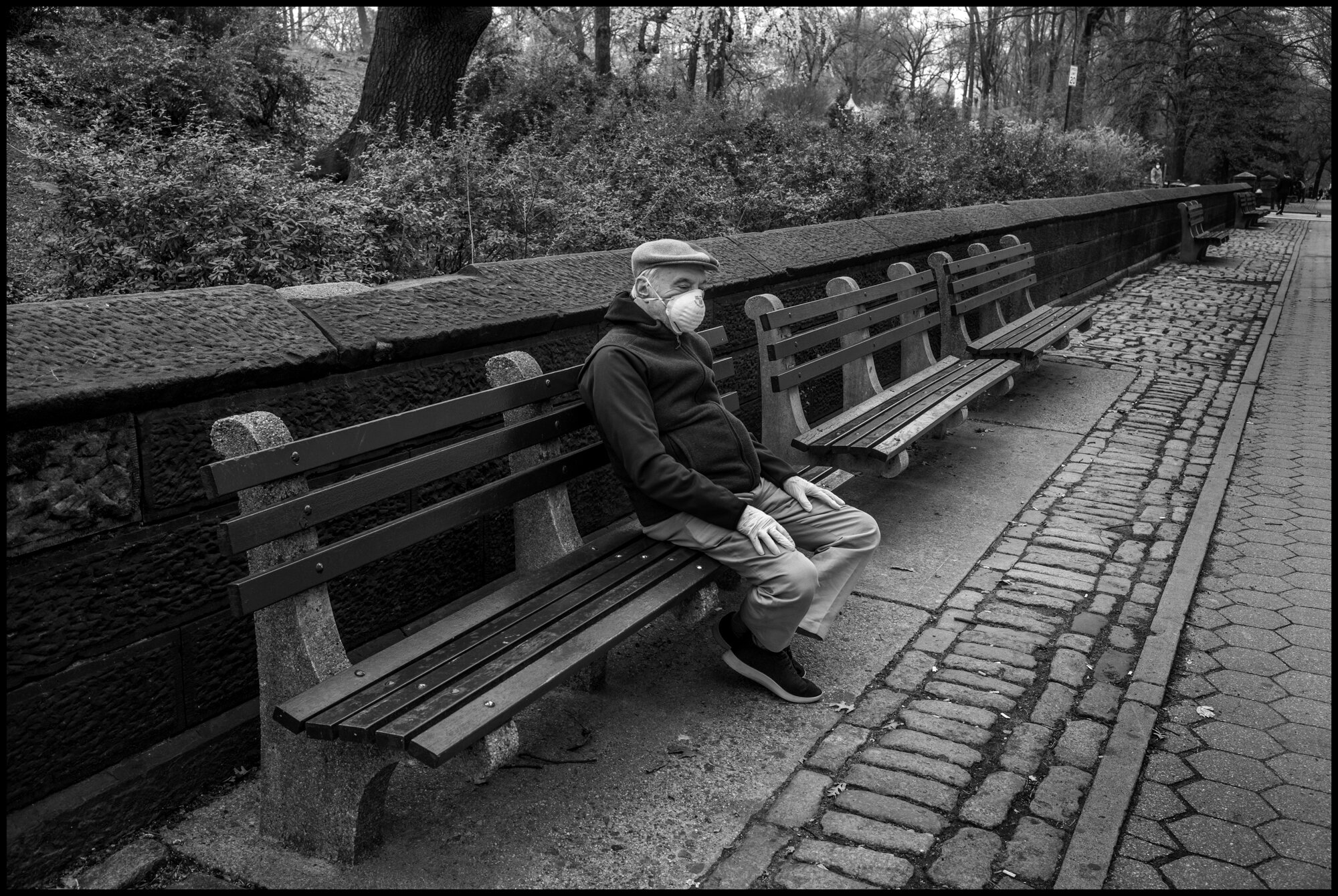  Bob-a novelist, and psychotherapist, sits on a bench next to Central Park. He told me he was taking a visual poll and only 50% of the people walking by were wearing masks. He explained to me that he lives alone, is a widower, and is extremely carefu